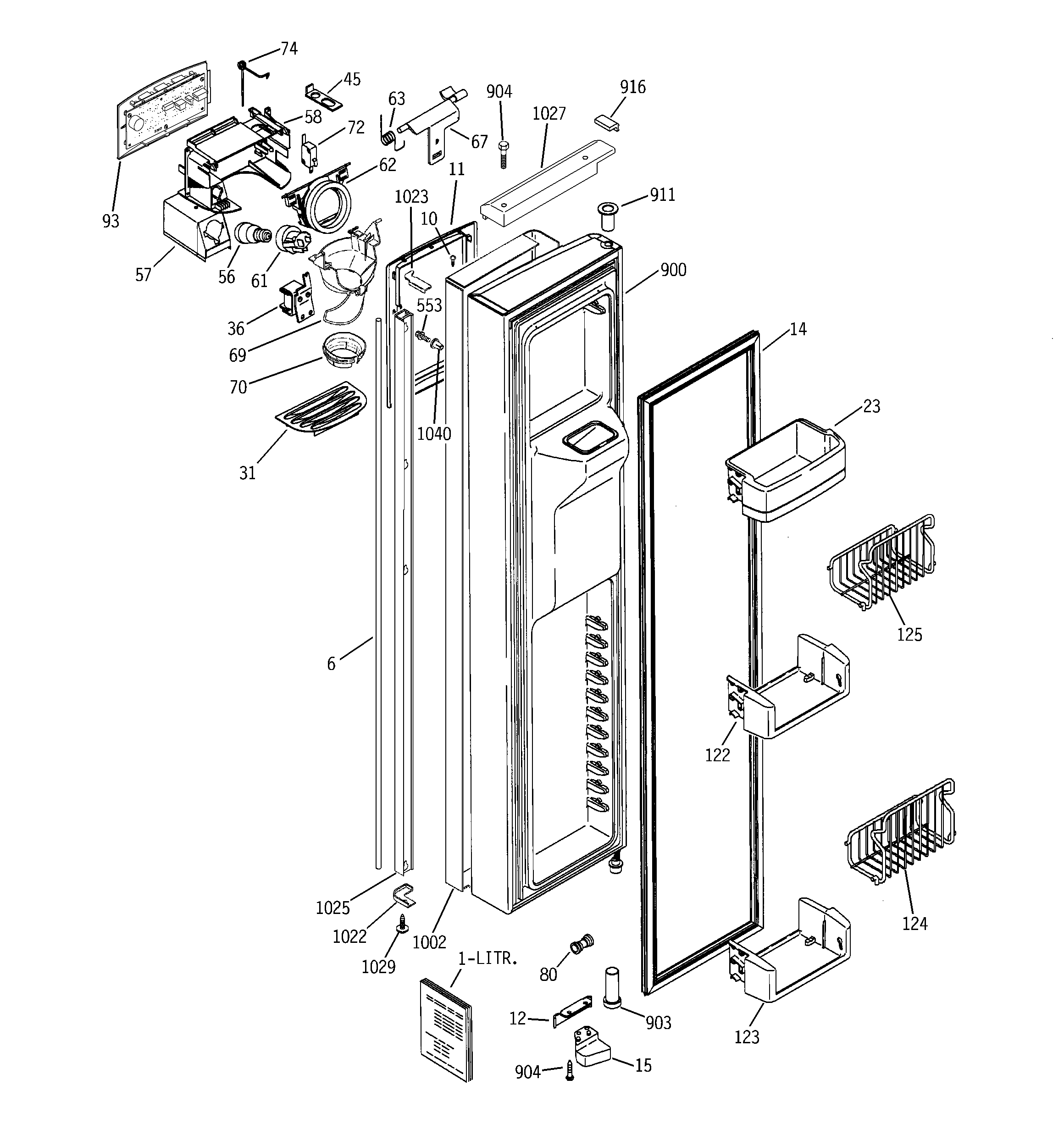 GE PSI23SGNAFBS freezer door diagram
