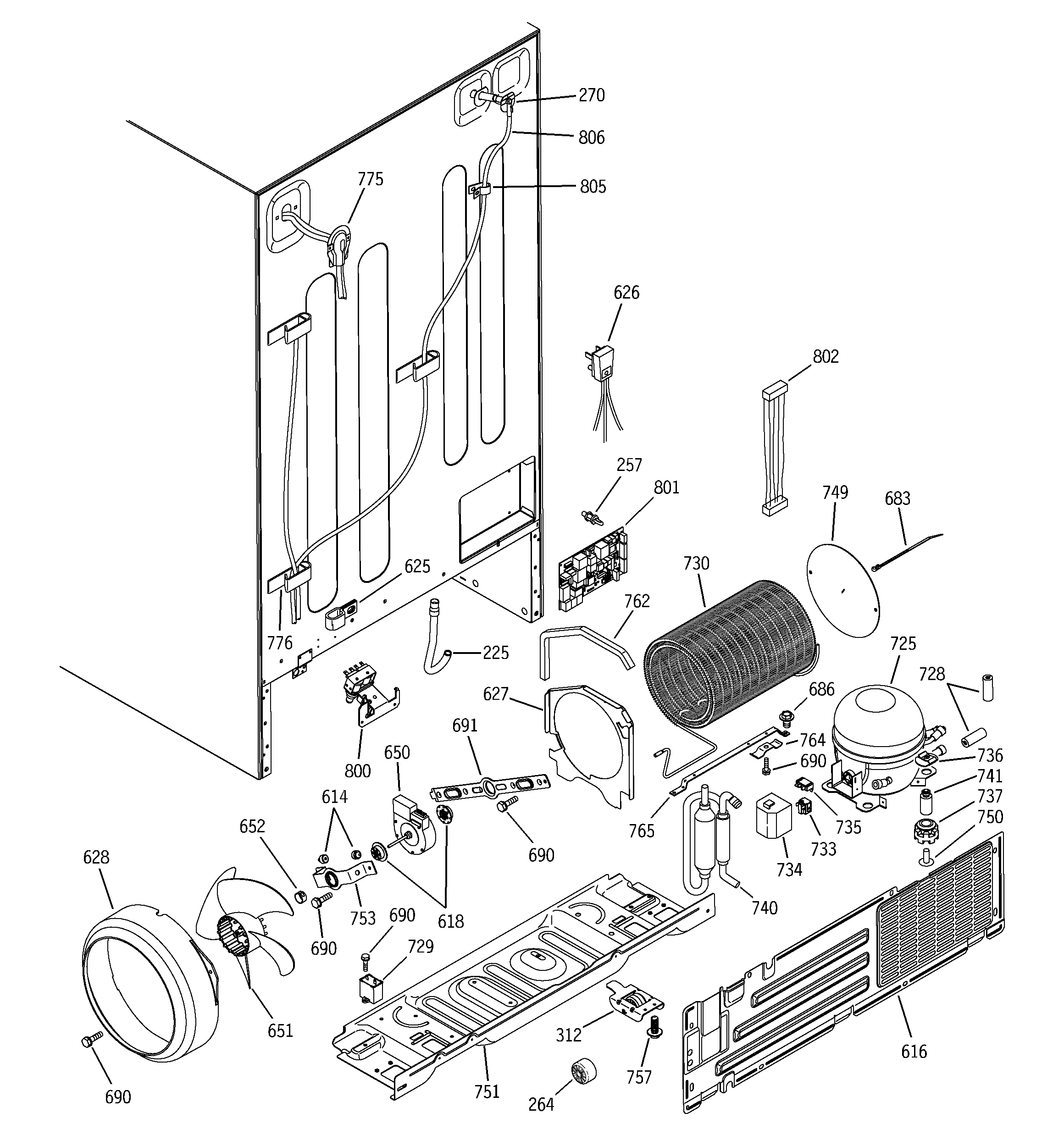GE PSI23SGNAFBS sealed system & mother board diagram