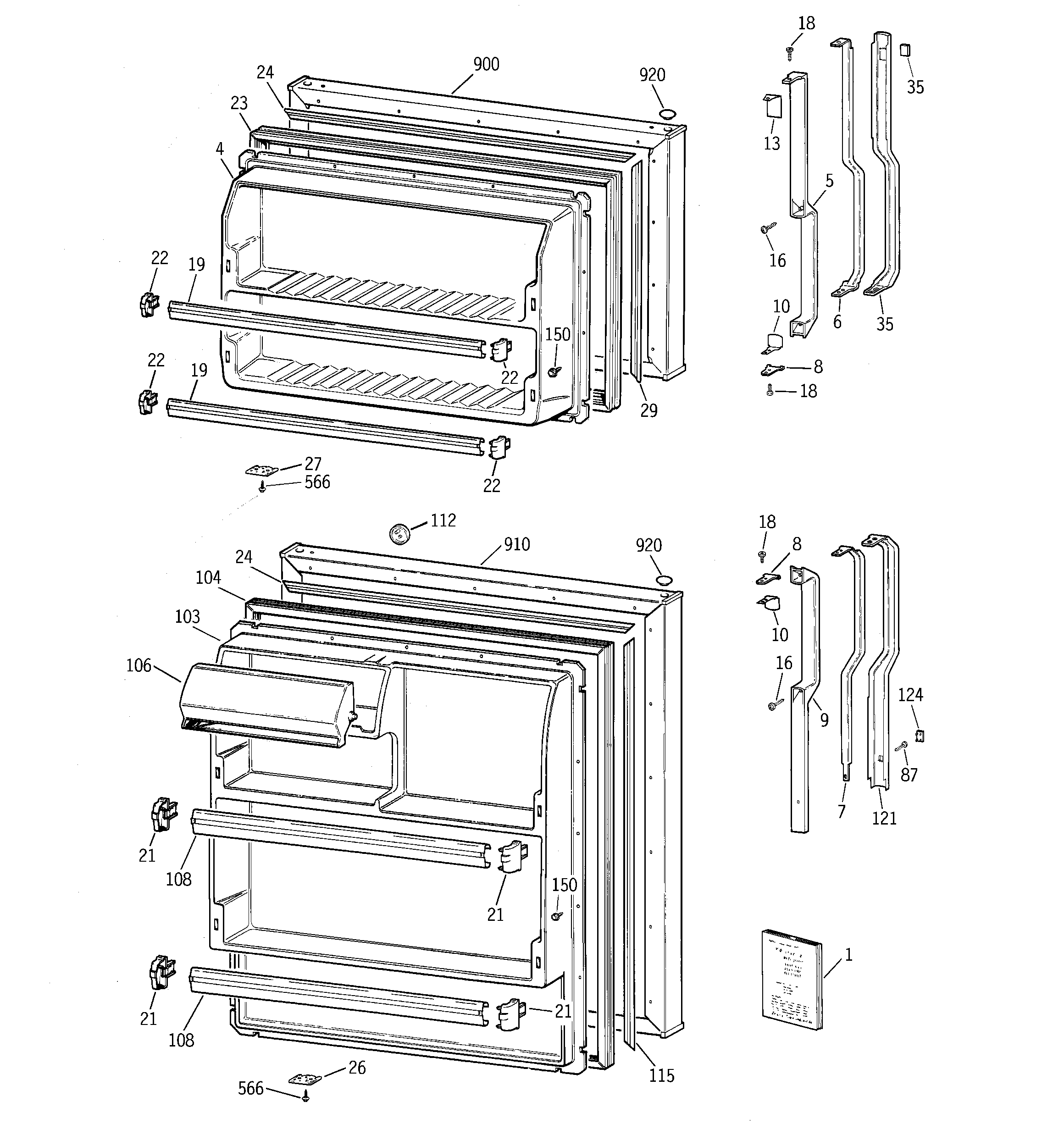 GE TBX14SIZCRWH doors diagram