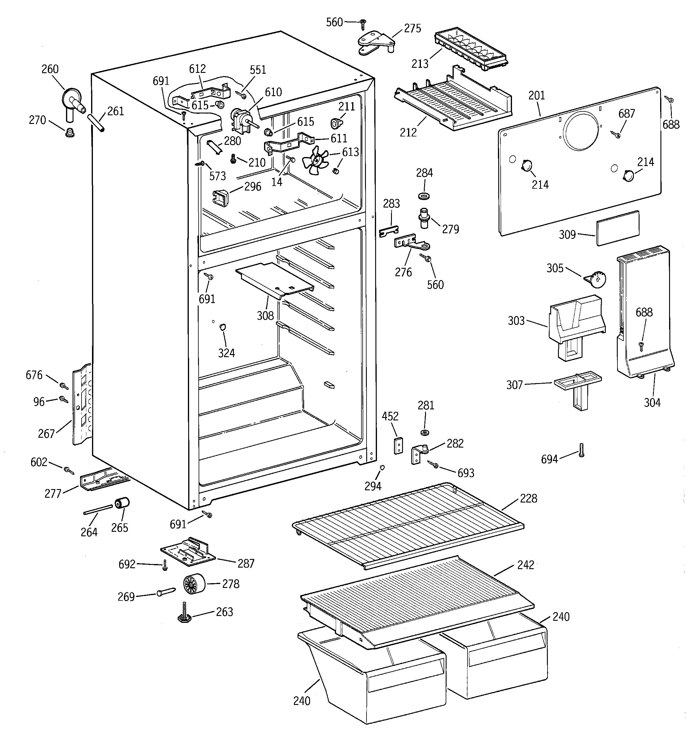GE TBX16SAZDLAD cabinet diagram