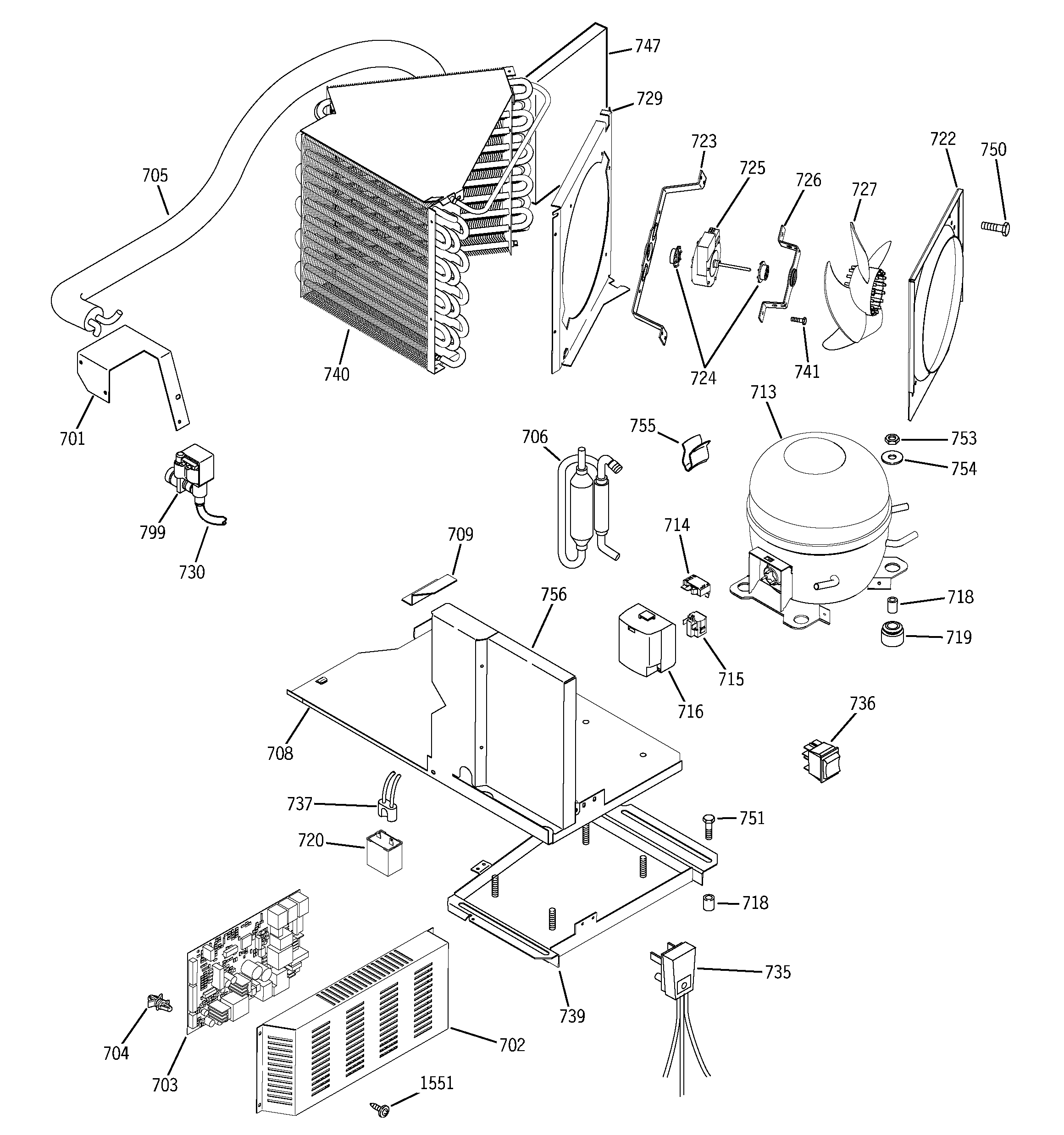 GE ZIS480NMA sealed system & mother board diagram