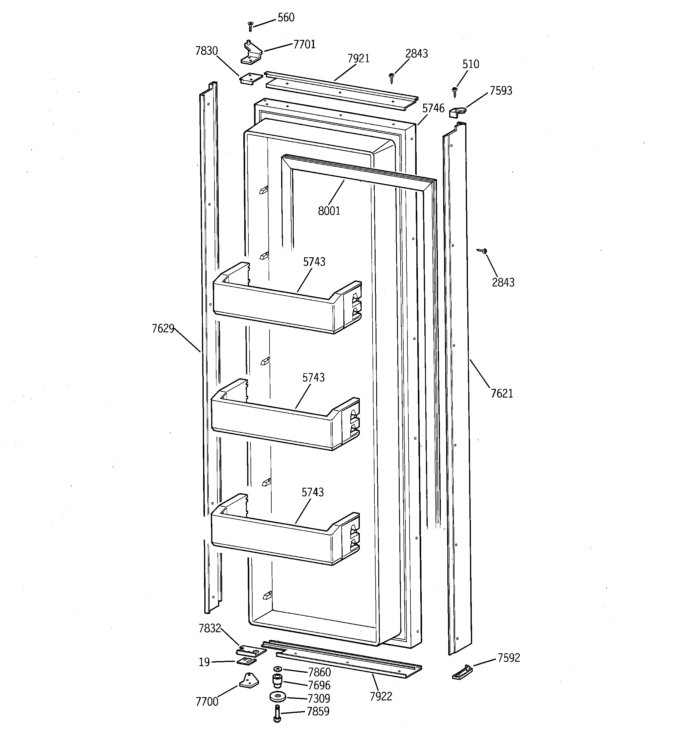 GE ZISB48DRB fresh food door diagram