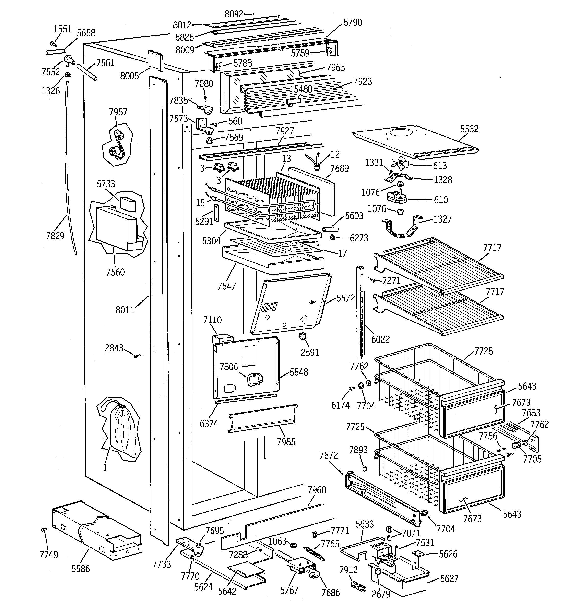 GE ZISB48DRB freezer section diagram