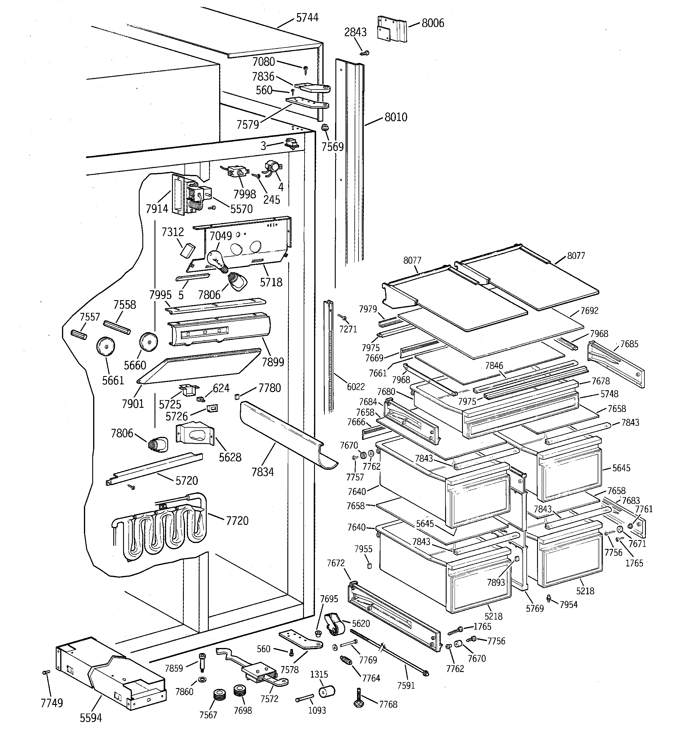GE ZISB48DRB fresh food section diagram