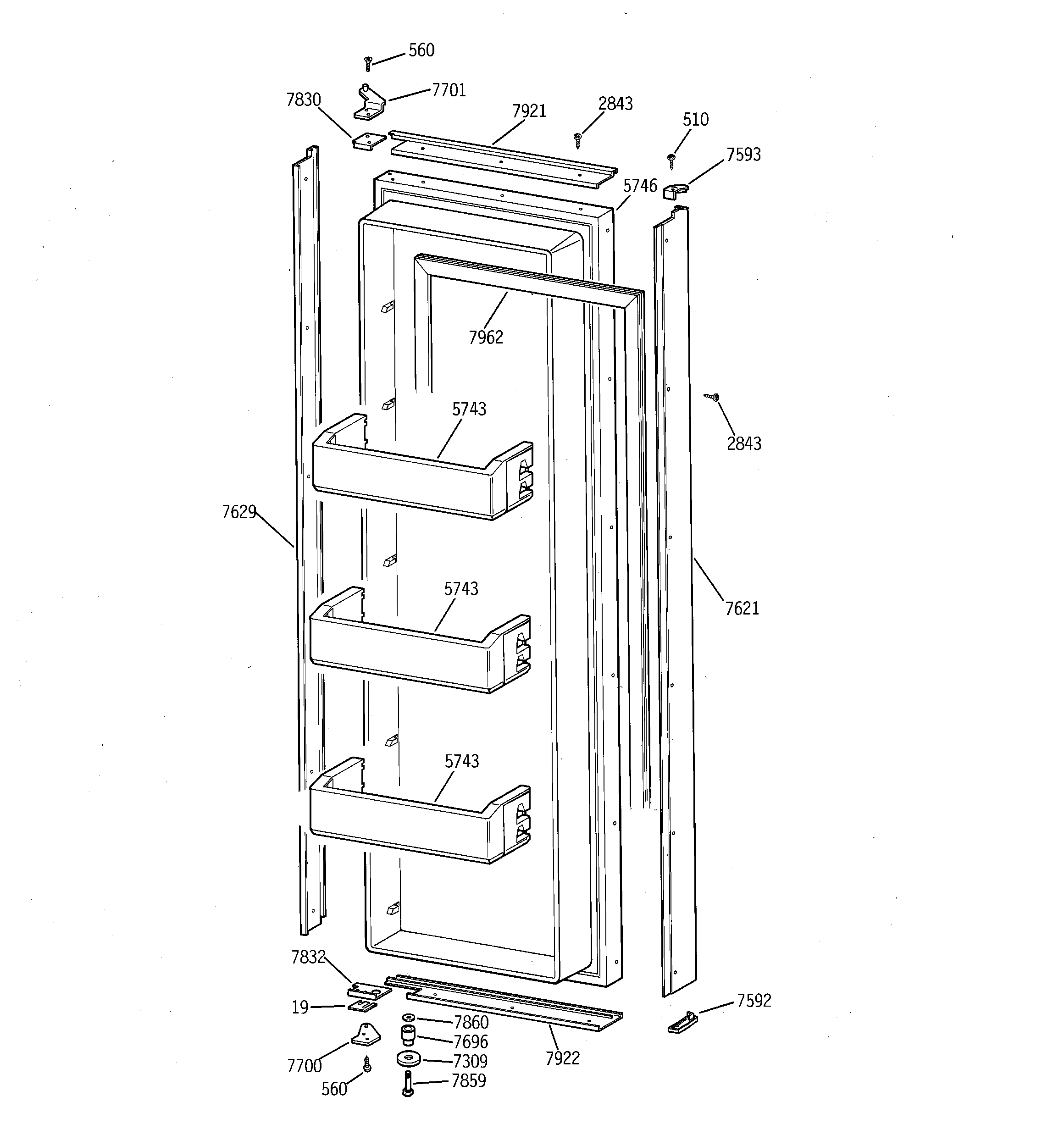 GE ZISW48DSC fresh food door diagram