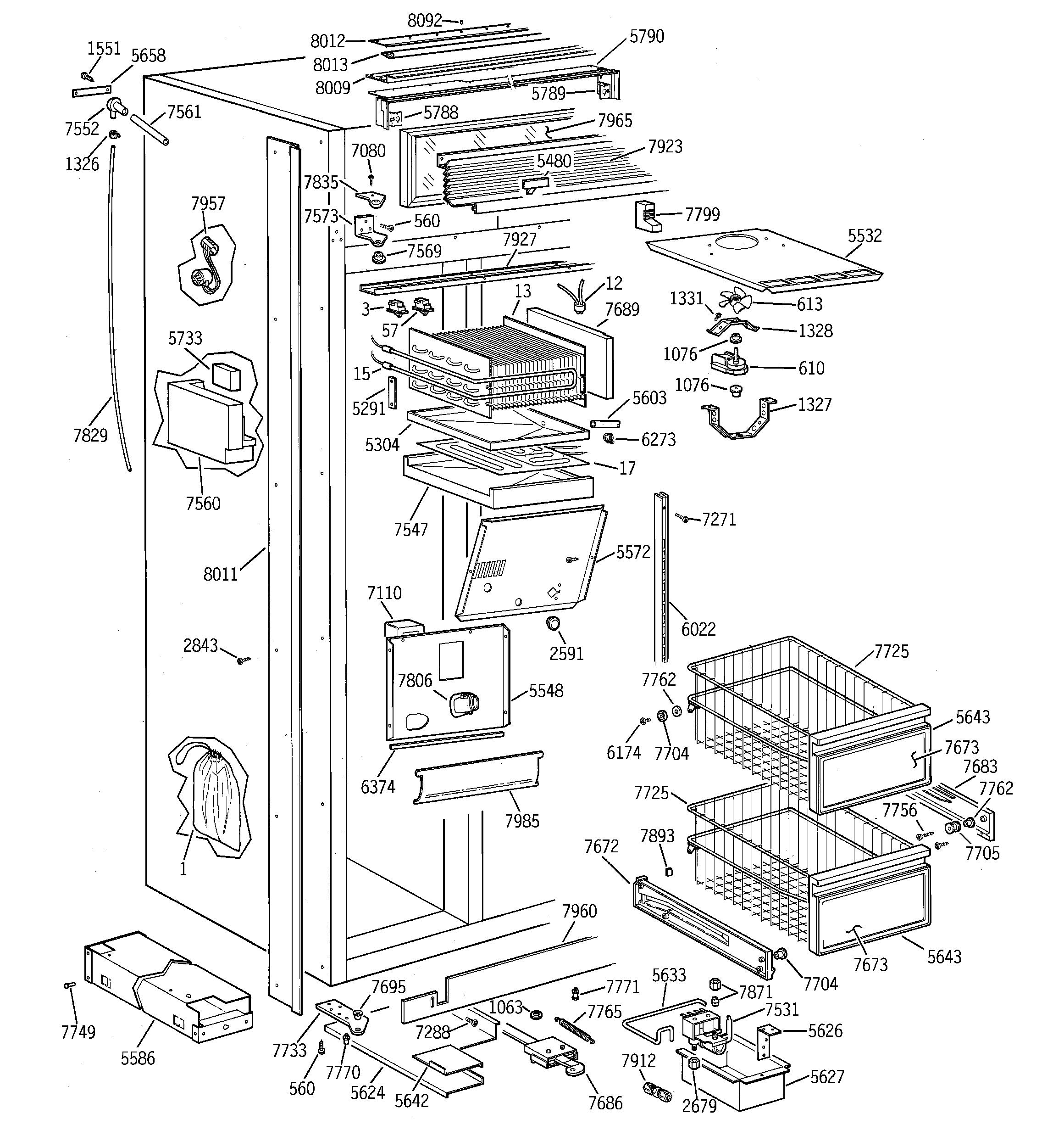 GE ZISW48DSC freezer section diagram