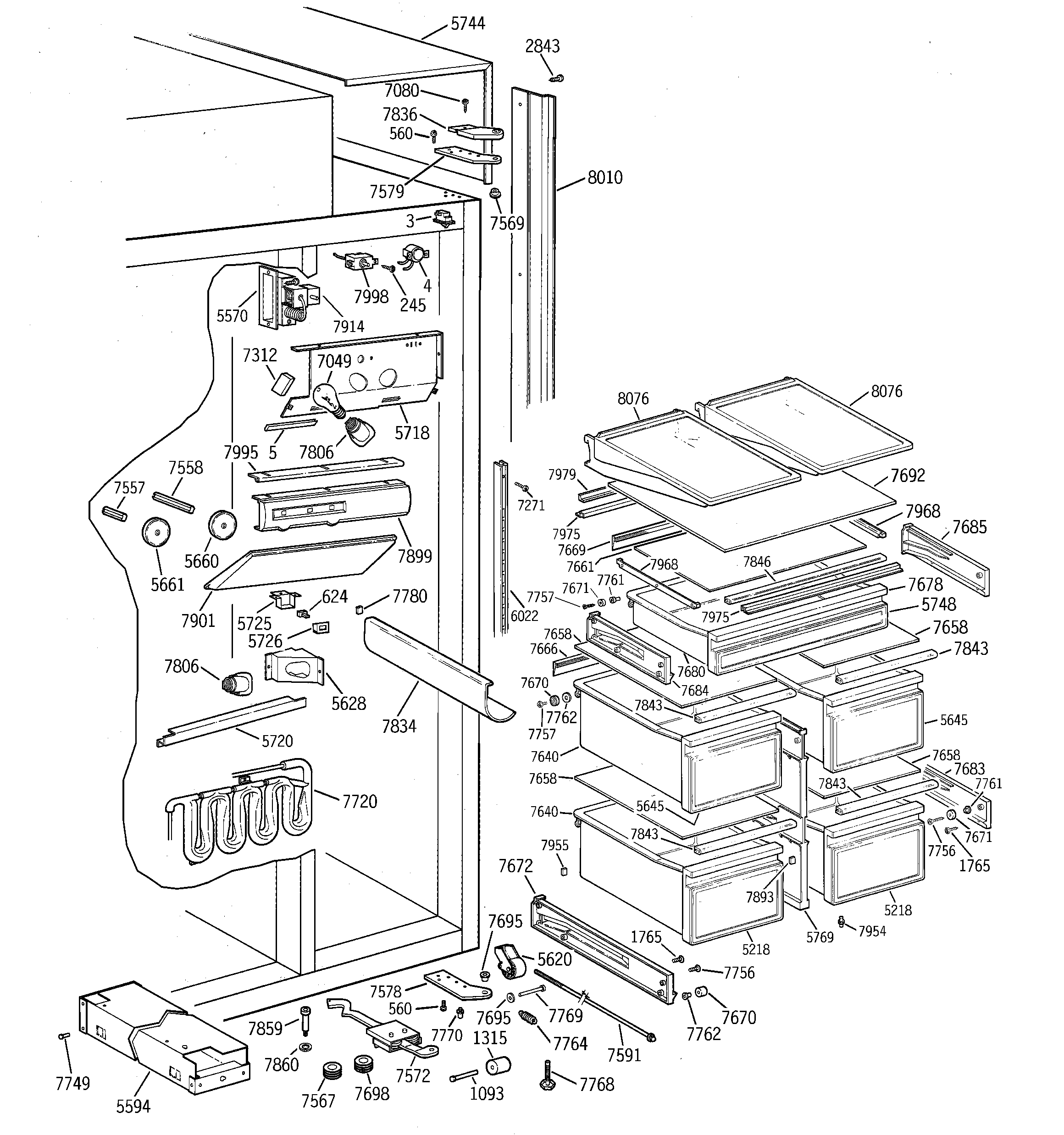 GE ZISW48DSC fresh food section diagram
