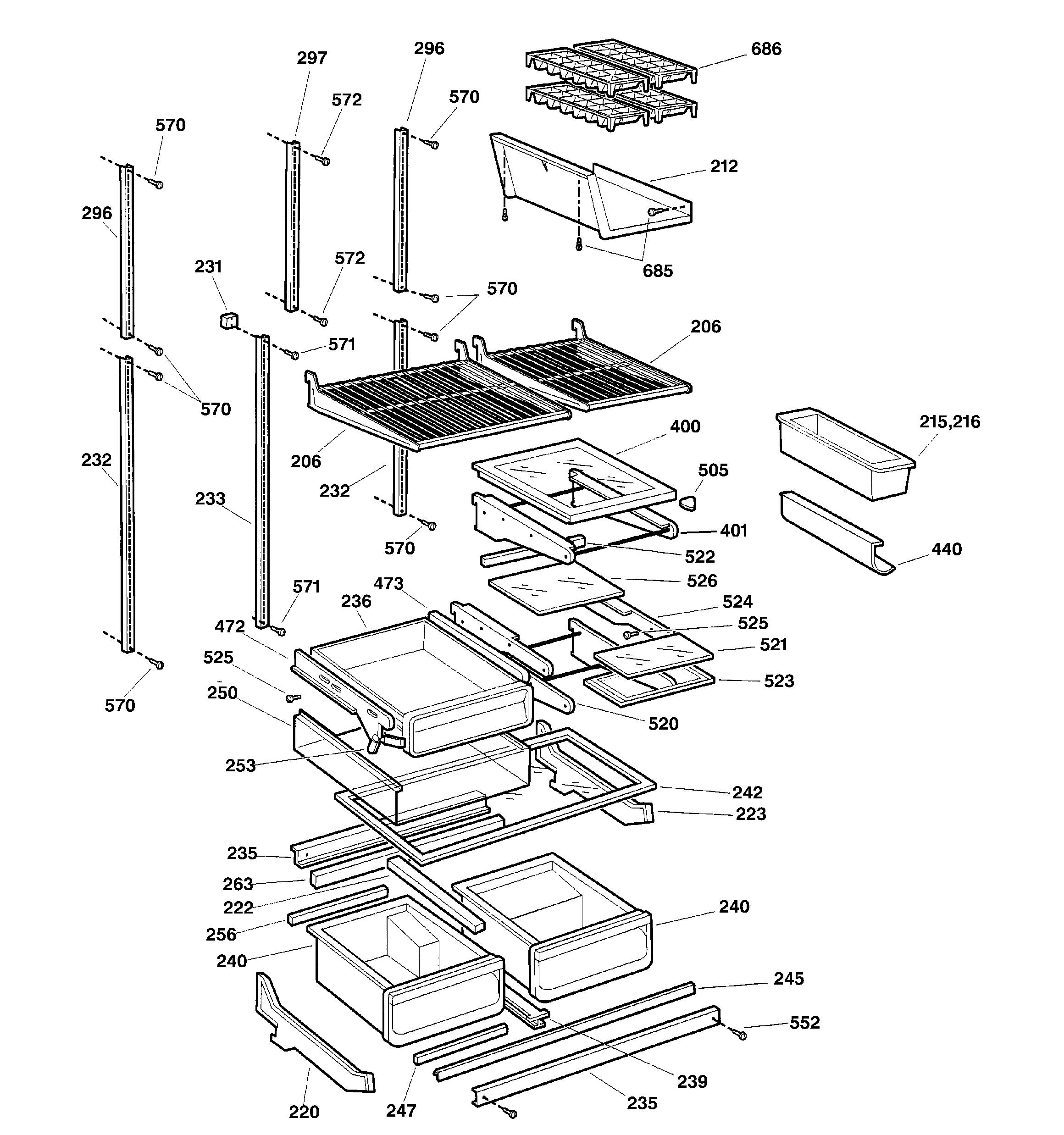 GE TNS22PRCALBS shelves diagram