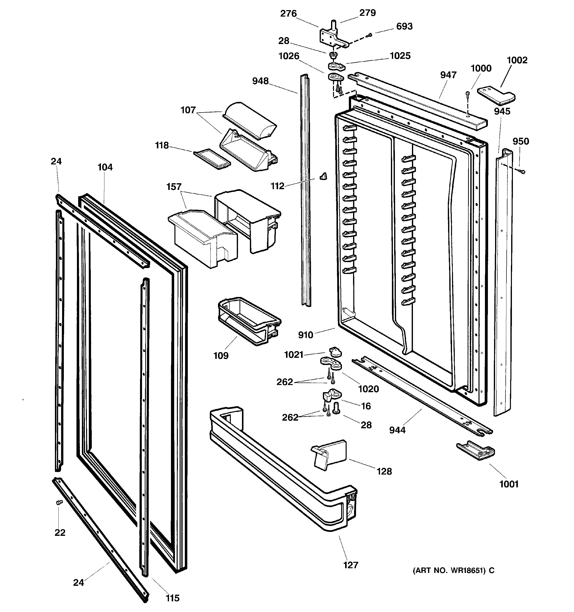 GE TNX22BRCARWW fresh food door diagram