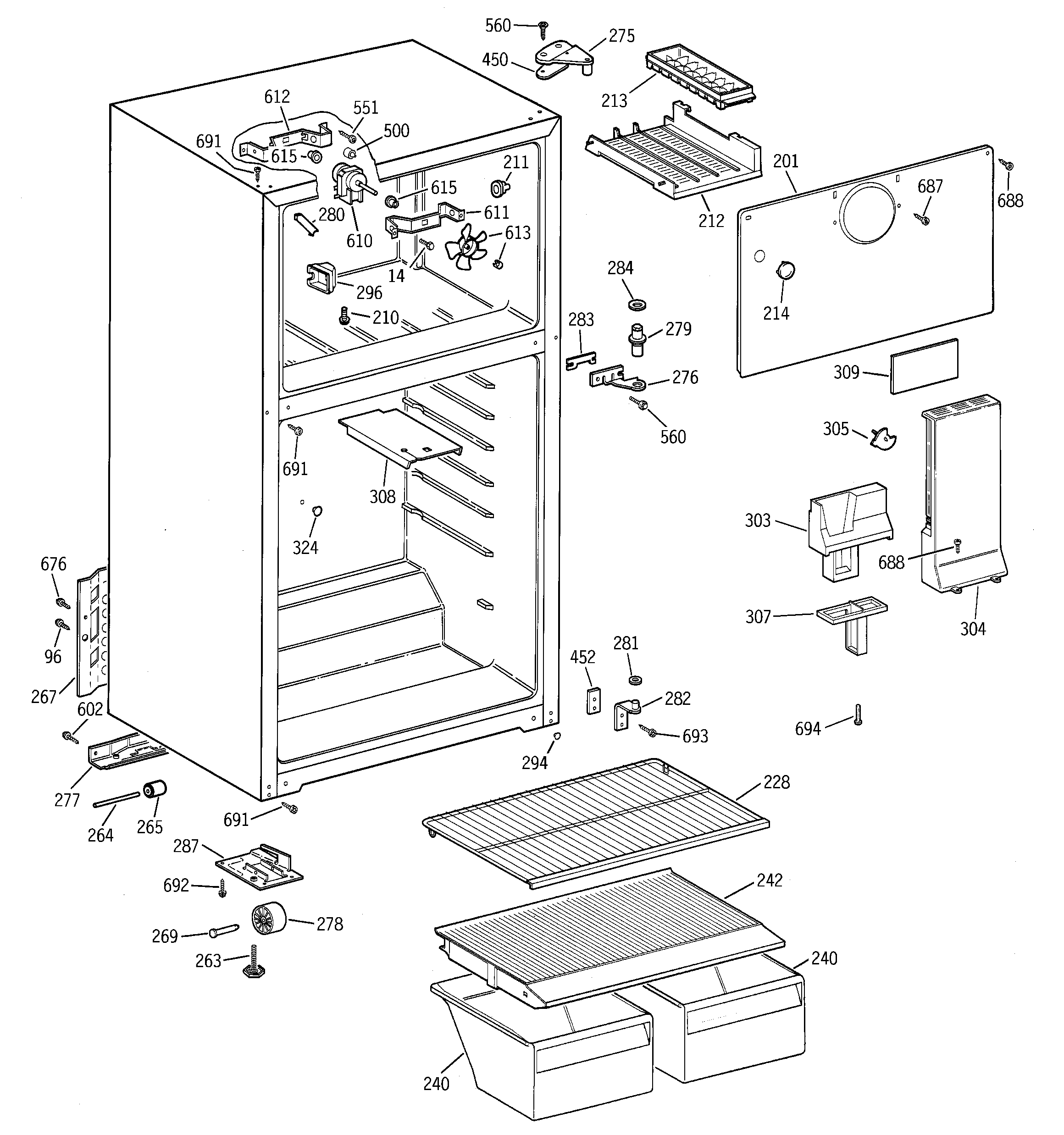 Hotpoint HTR17BBMFRWW cabinet diagram
