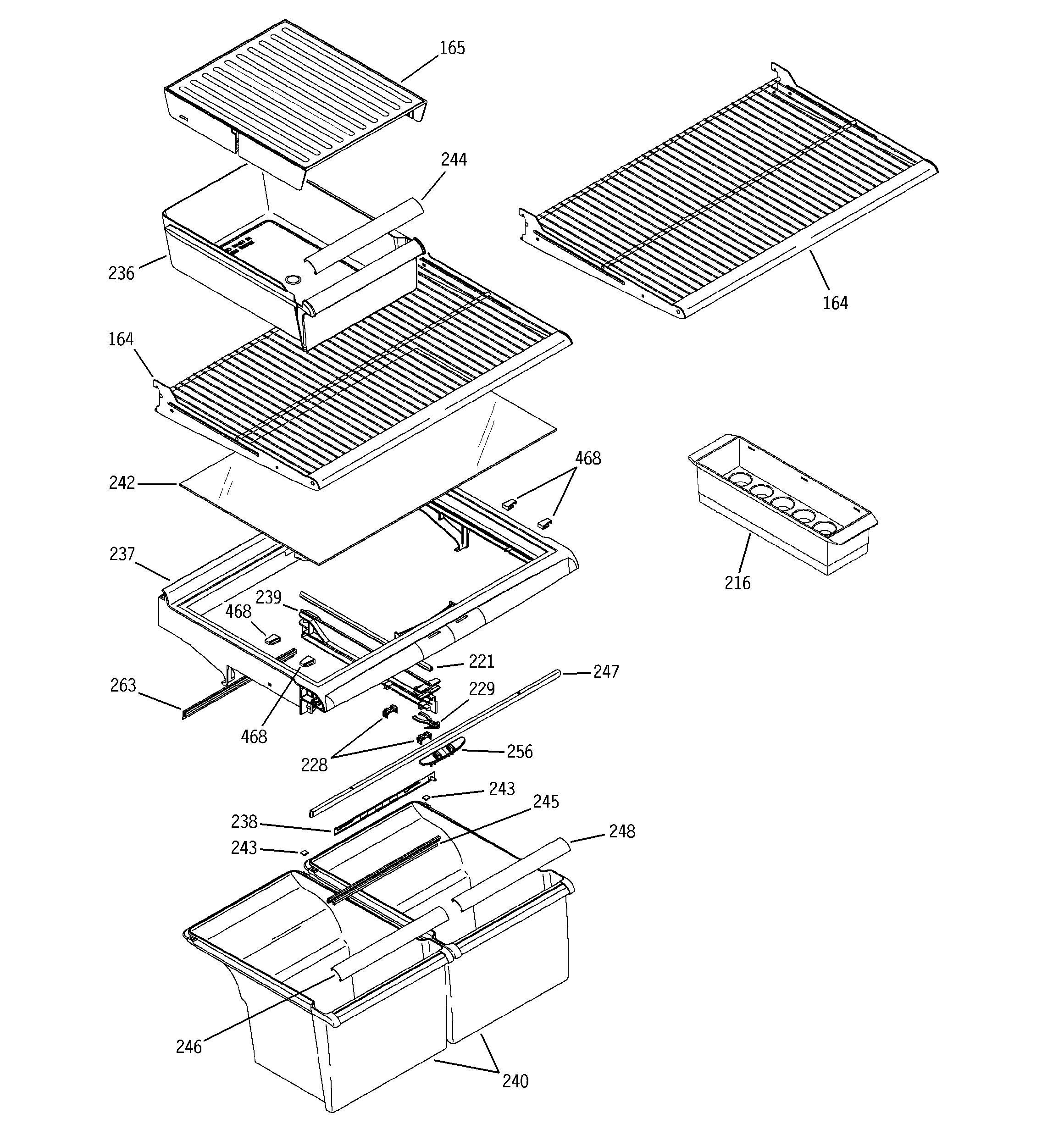 Hotpoint HTG22CBMARWW fresh food shelves diagram