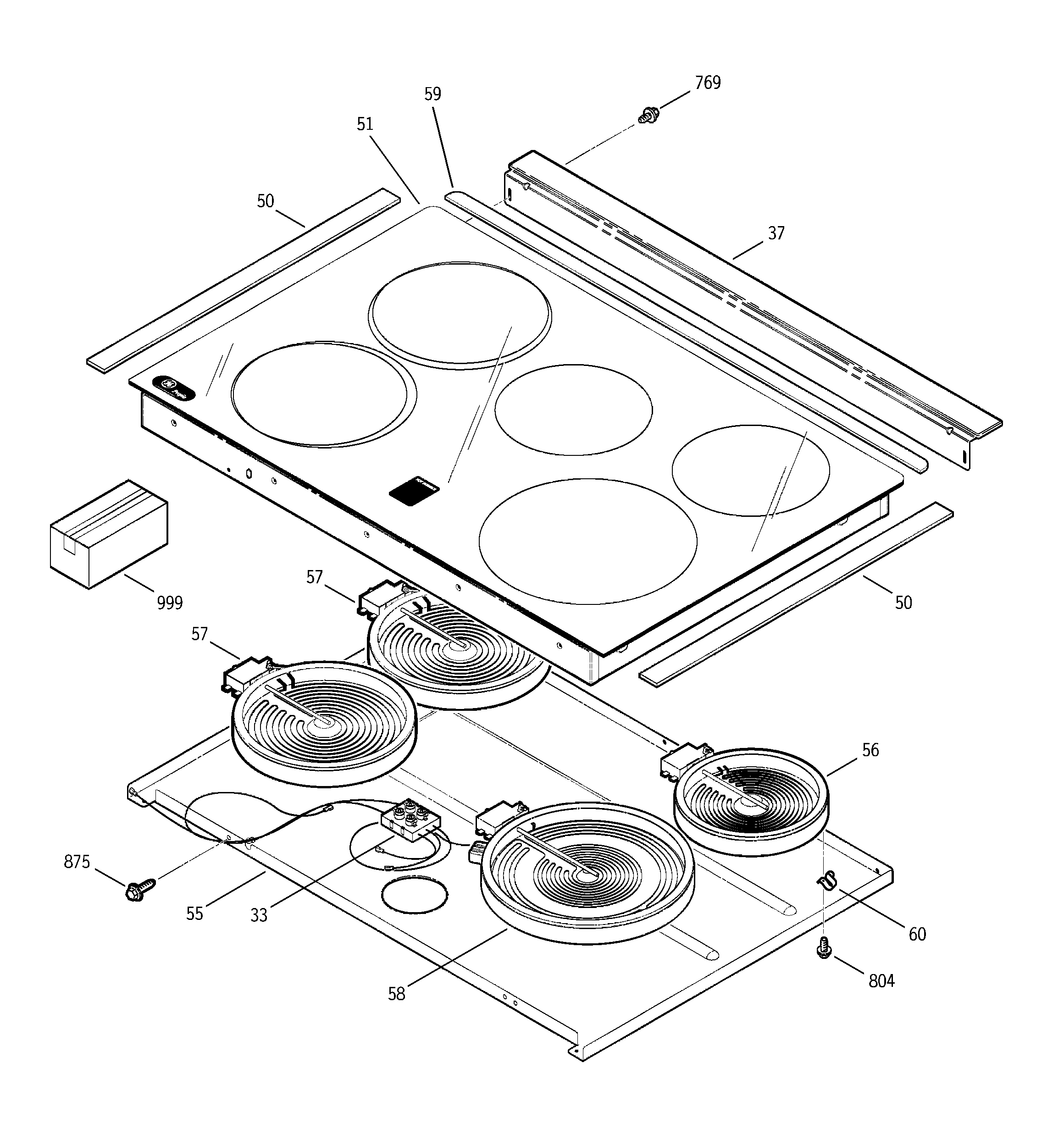 GE JSP47WF1WW cooktop diagram