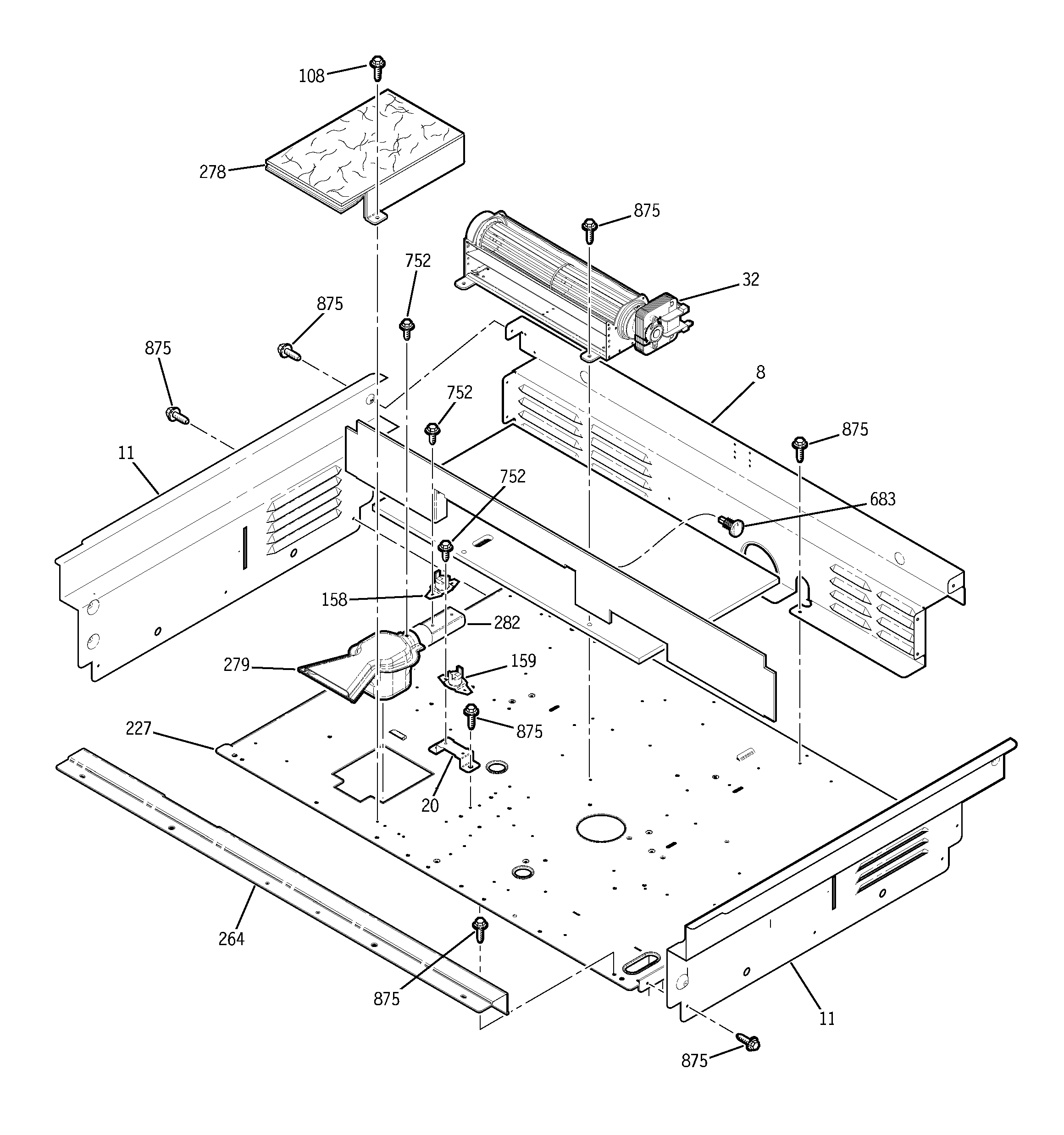 GE JSP47WF1WW cooling fan diagram