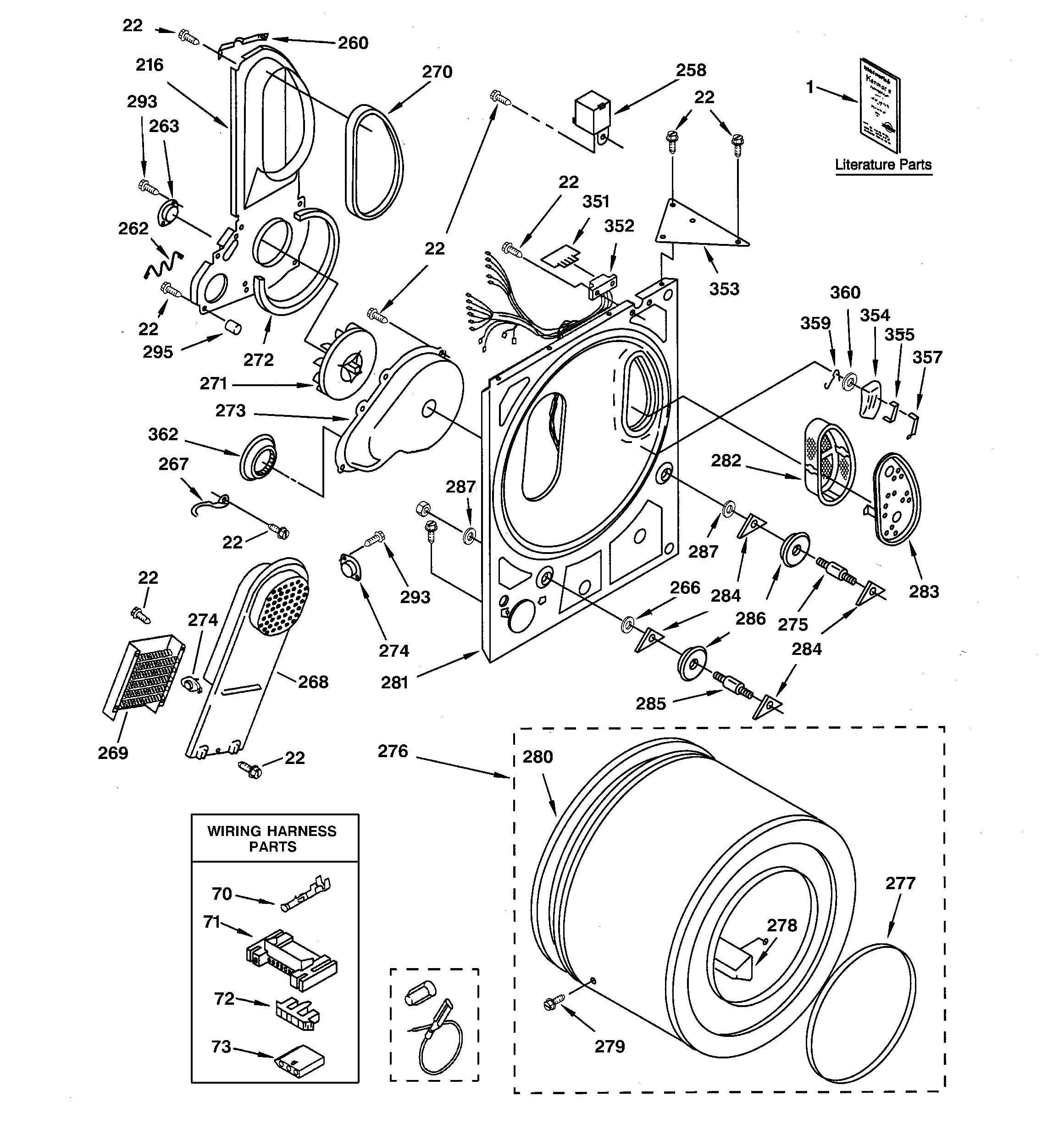 GE DSKP233EW1WH back panel & drum diagram