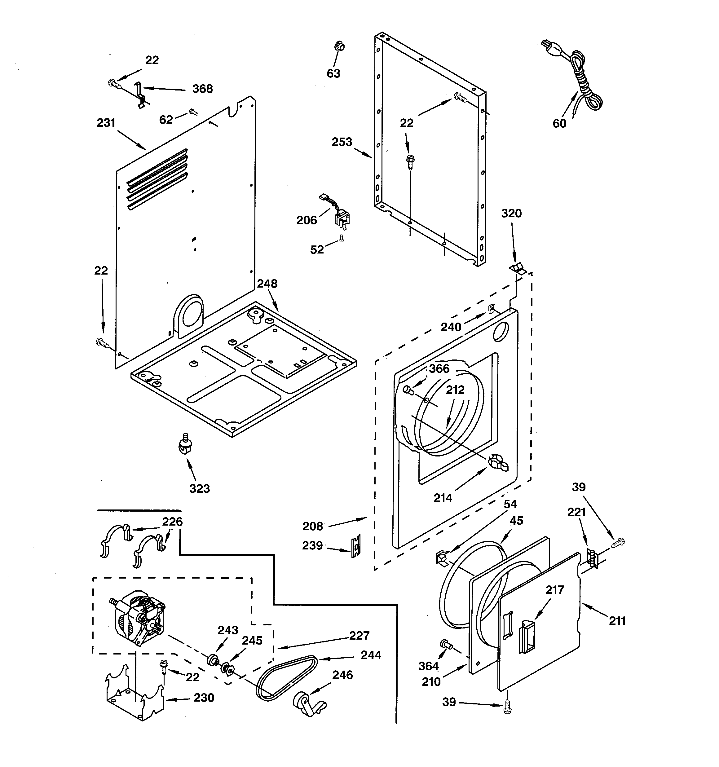 GE DSKP233EW1WH cabinet parts diagram