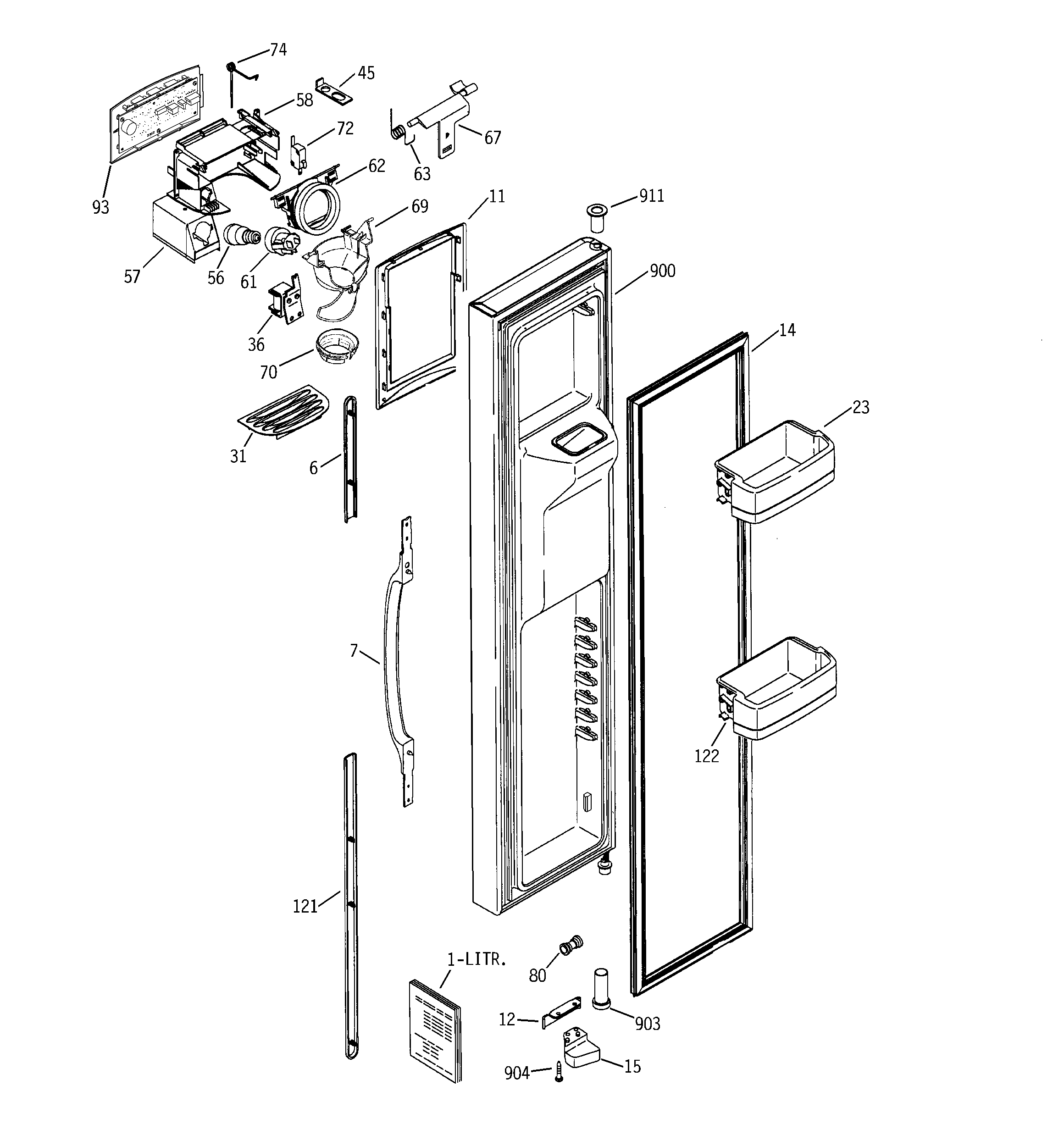 GE GSS25YGNAWW freezer door diagram