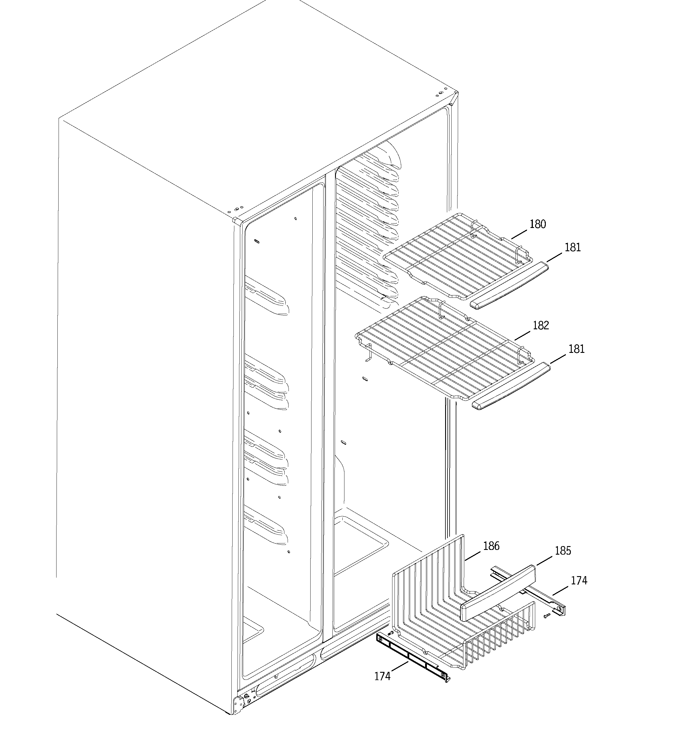 GE GSS25YGNAWW freezer shelves diagram