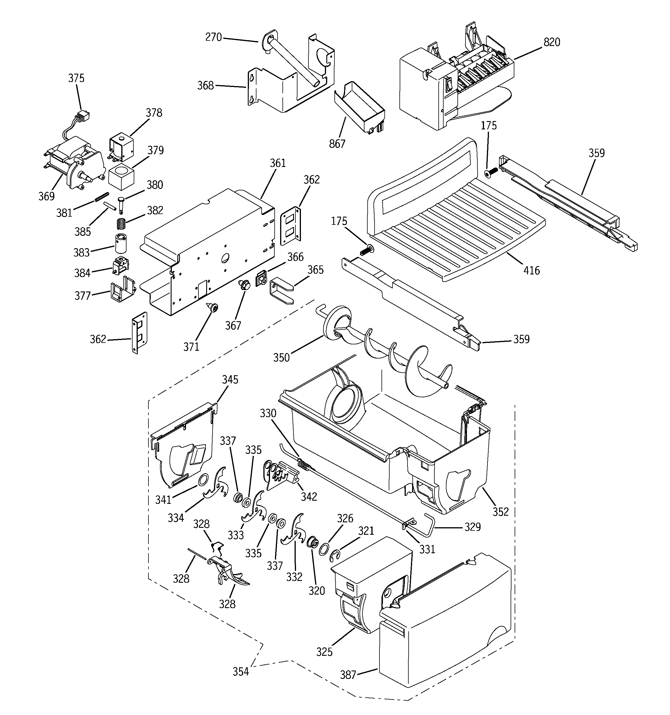 GE GSS25YGNAWW ice maker & dispenser diagram
