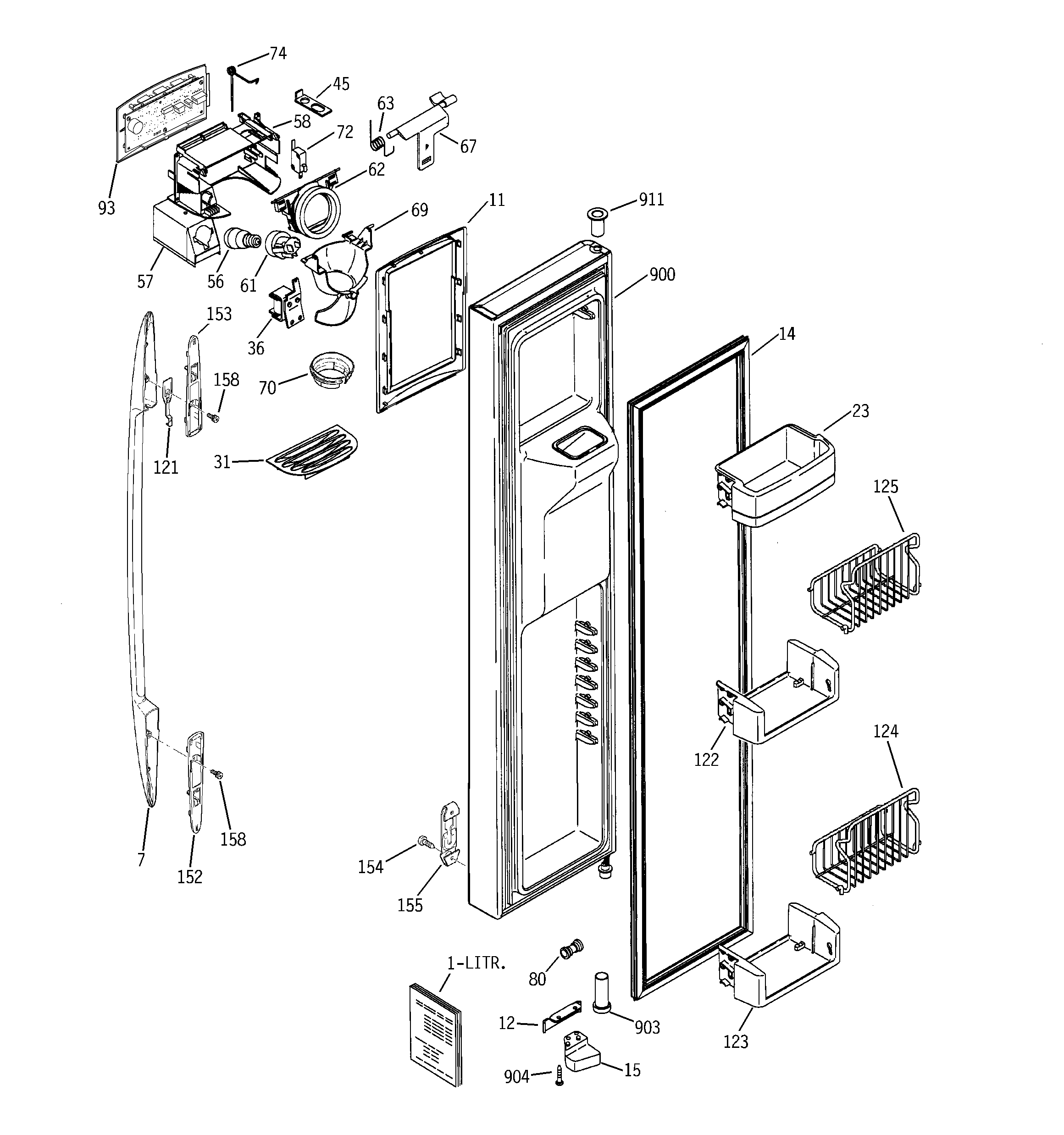 GE PSC23SSNASS freezer door diagram