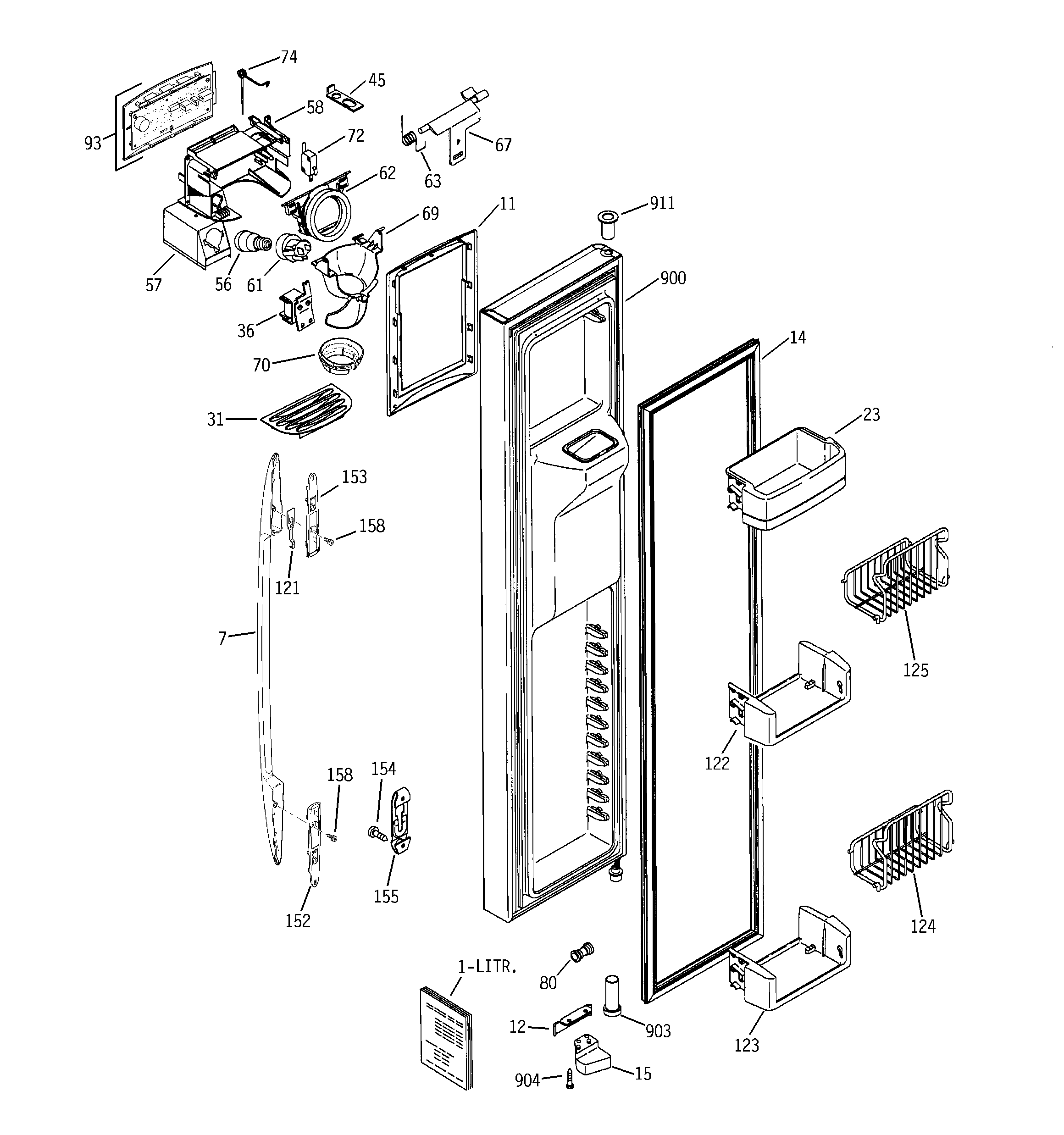 GE PSS25SSNASS freezer door diagram