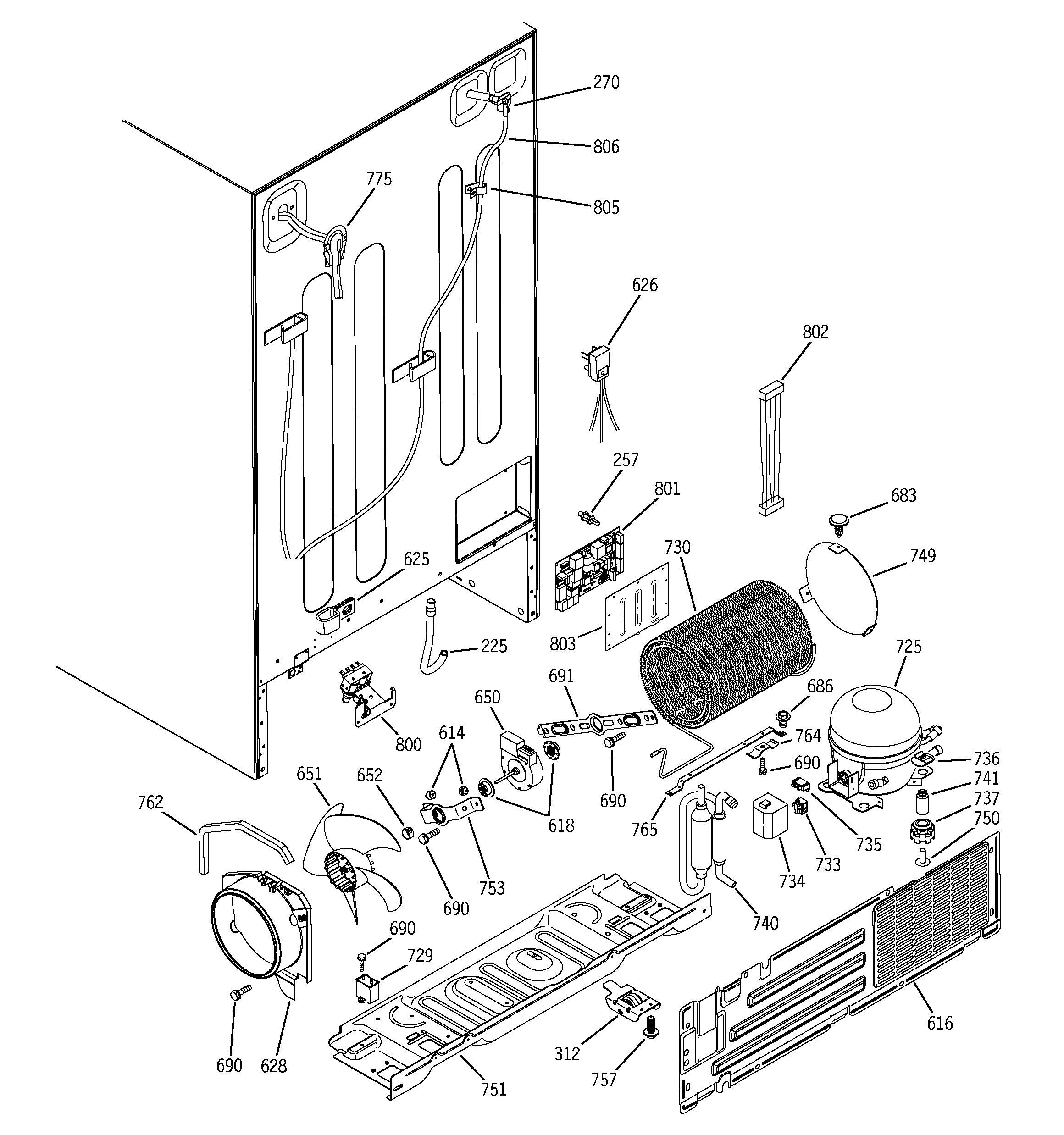 GE PSS25SSNASS sealed system & mother board diagram