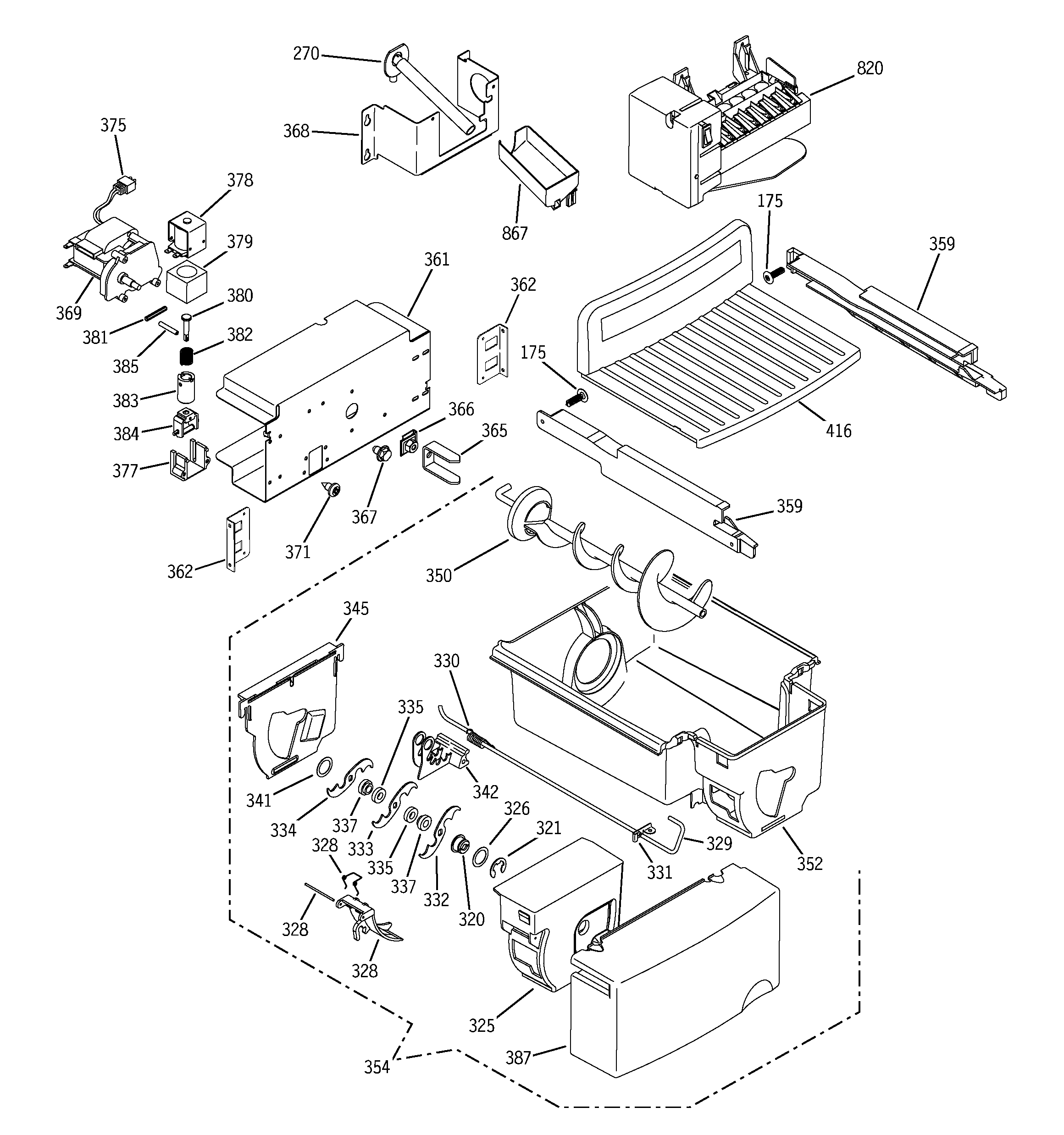 GE PSS25SSNASS ice maker & dispenser diagram