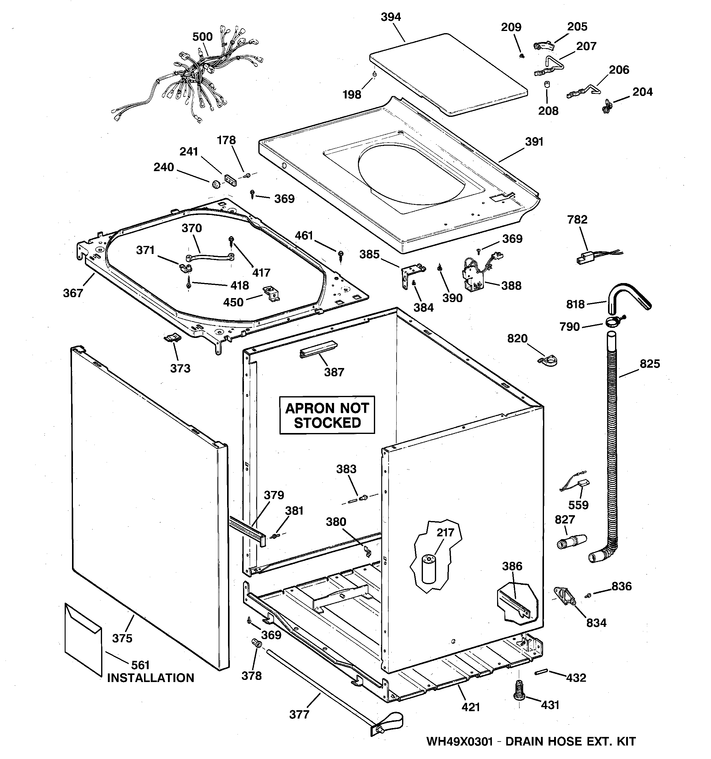GE WCCB1030B1WC cabinet, cover & front panel diagram