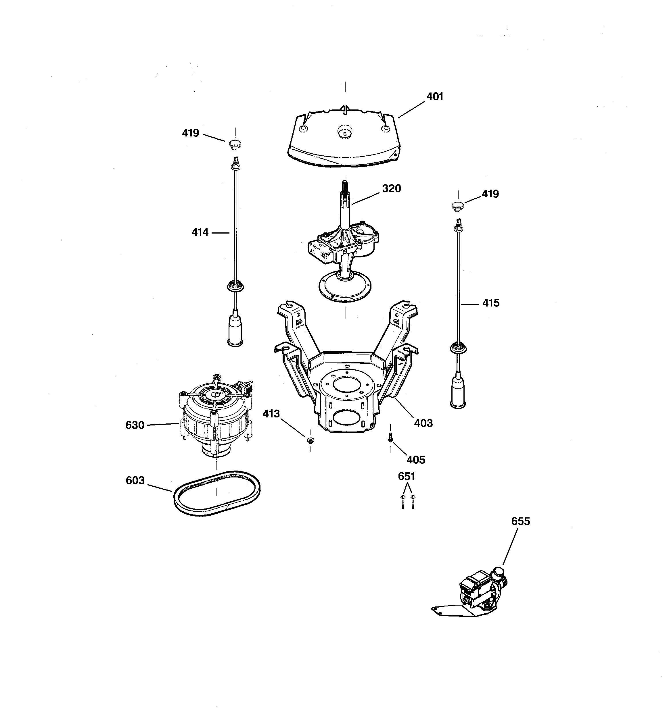 GE WCCB1030B1WC suspension, pump & drive components diagram