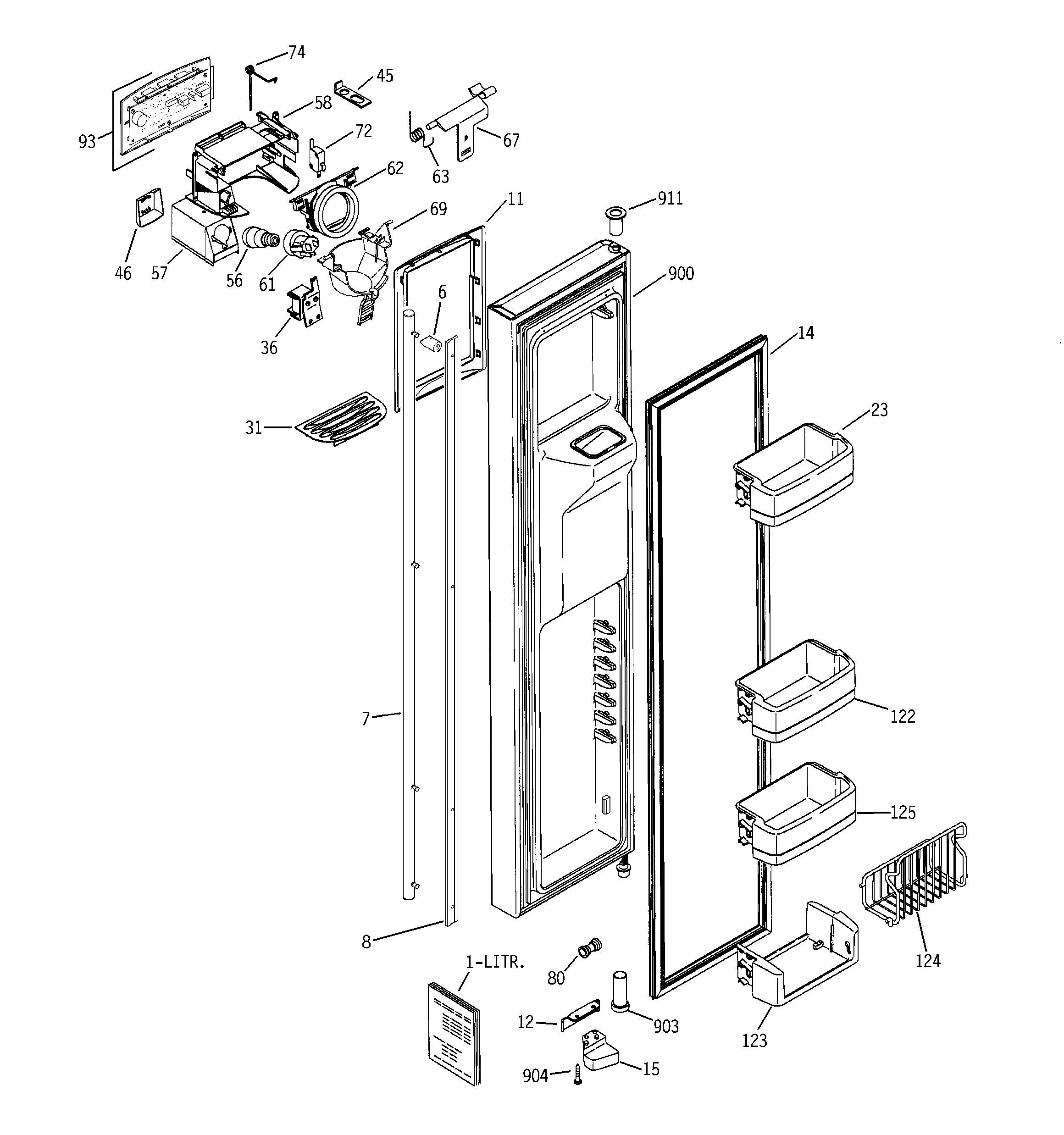 GE PCP21SIMFFBS freezer door diagram