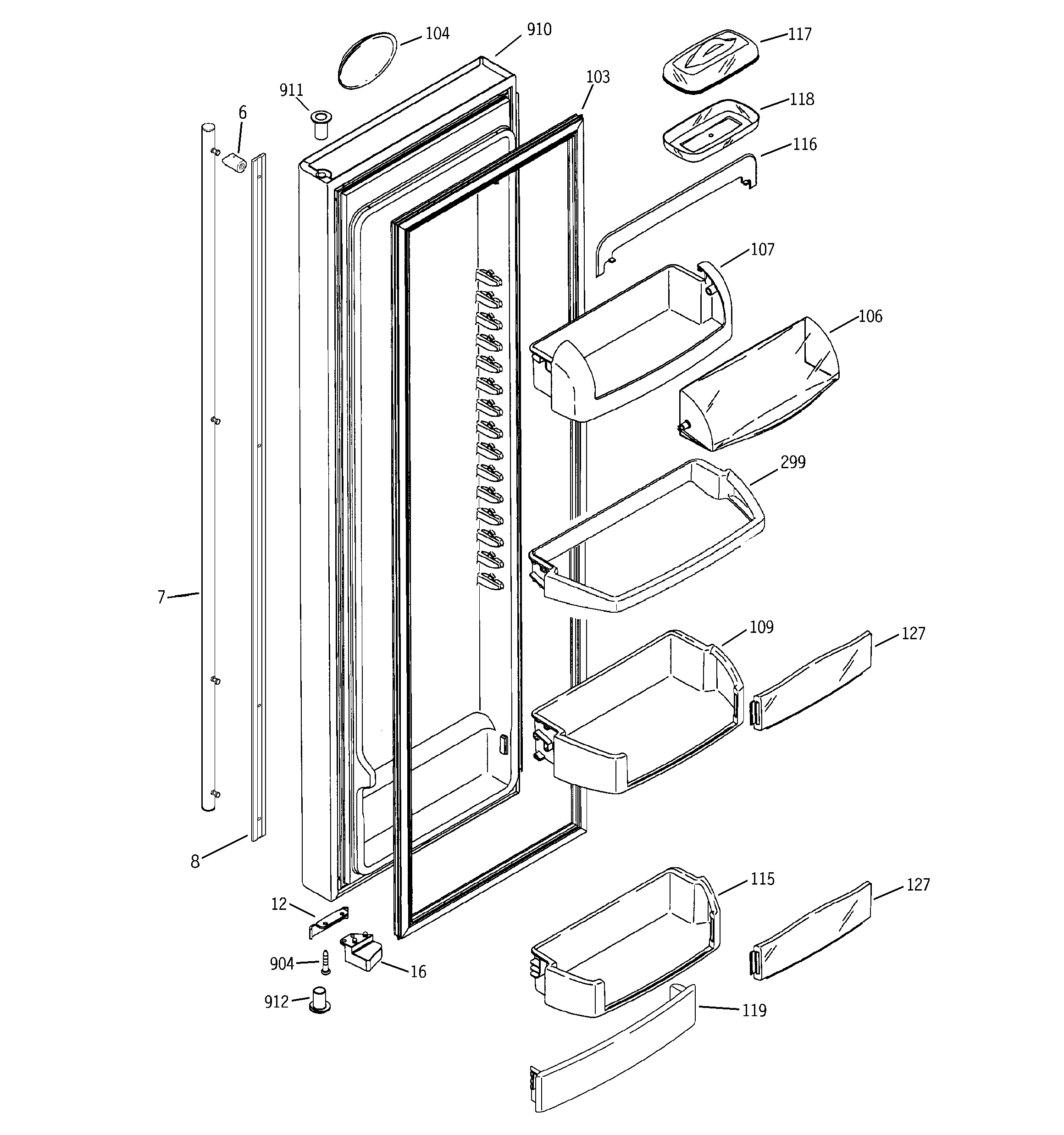 GE PCP21SIMFFBS fresh food door diagram