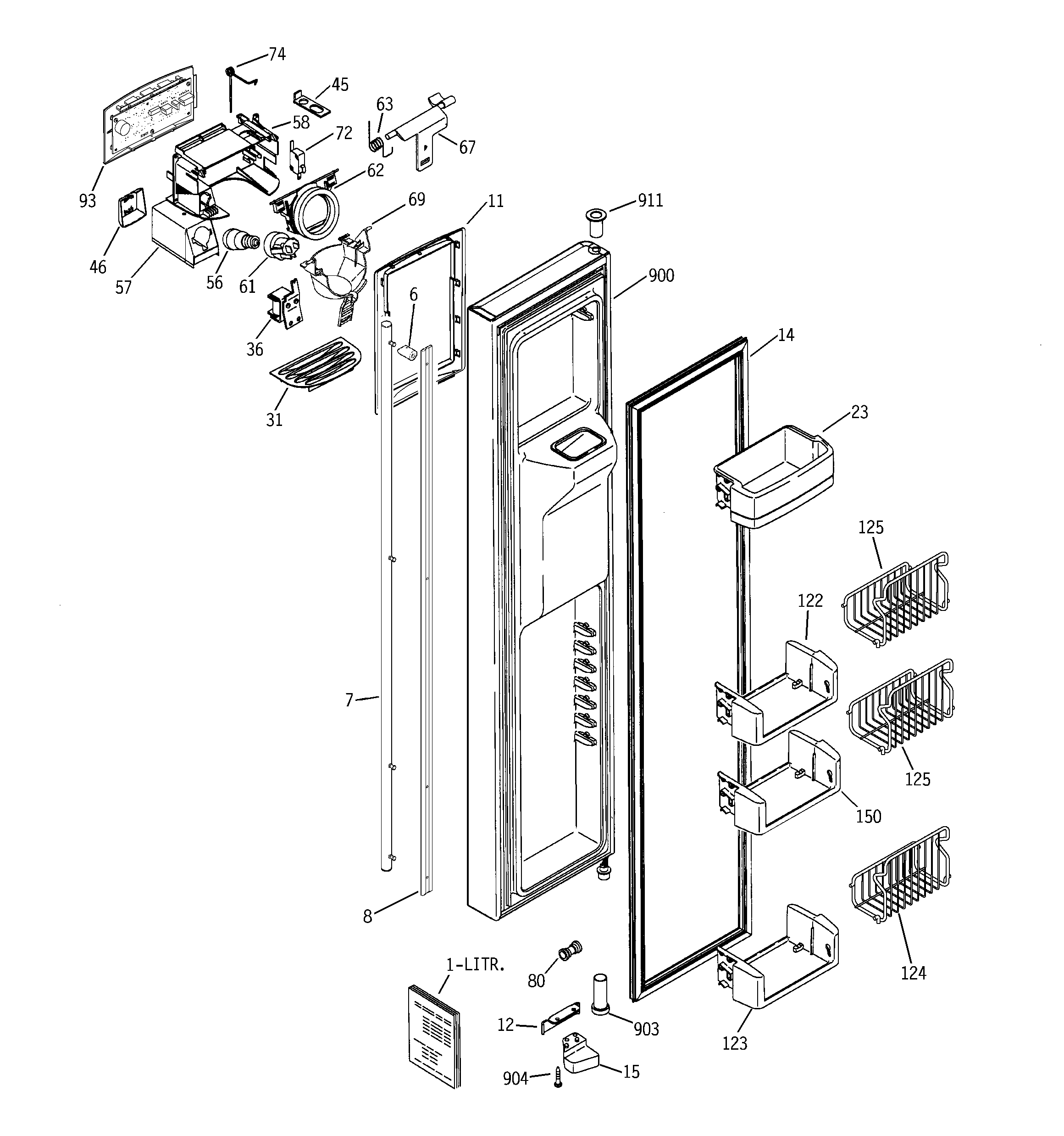 GE PCP23SHMFFBS freezer door diagram