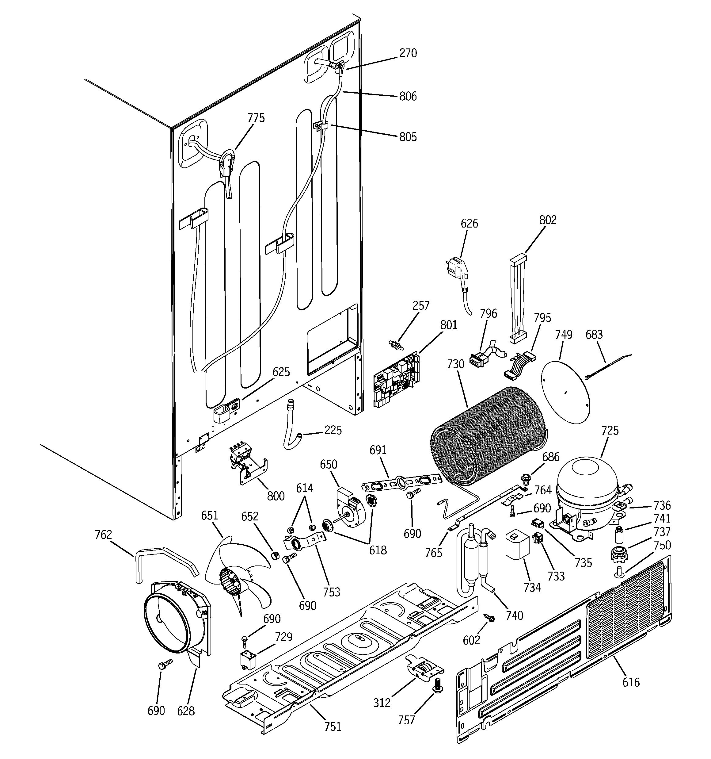GE PCP23SHMFFBS sealed system & mother board diagram
