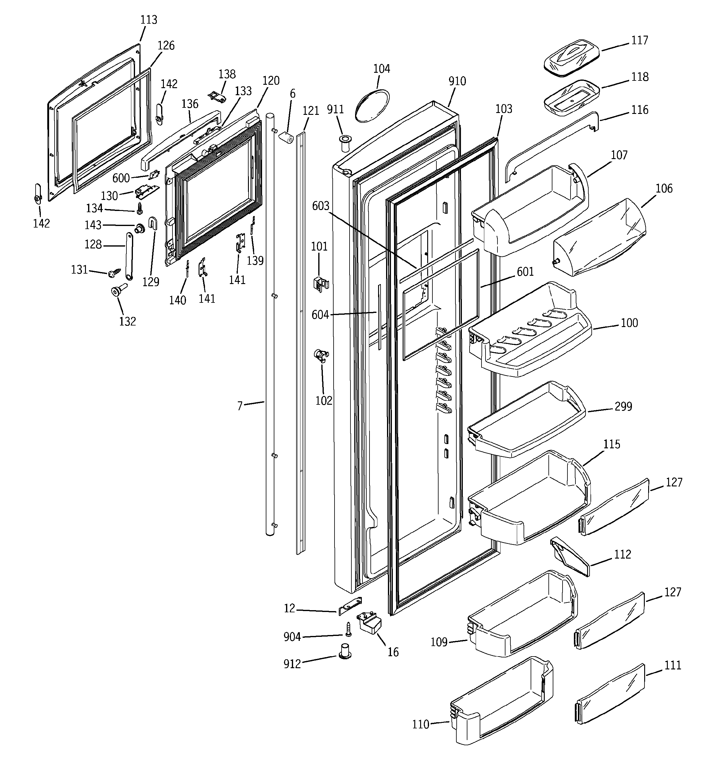 GE PCP23SHMFFBS fresh food door diagram