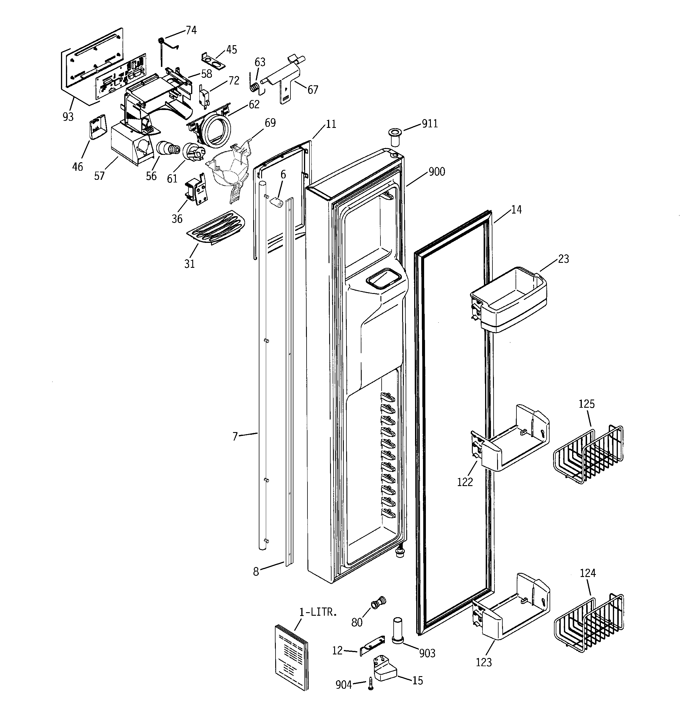 GE PSP25SGMFCBS freezer door diagram