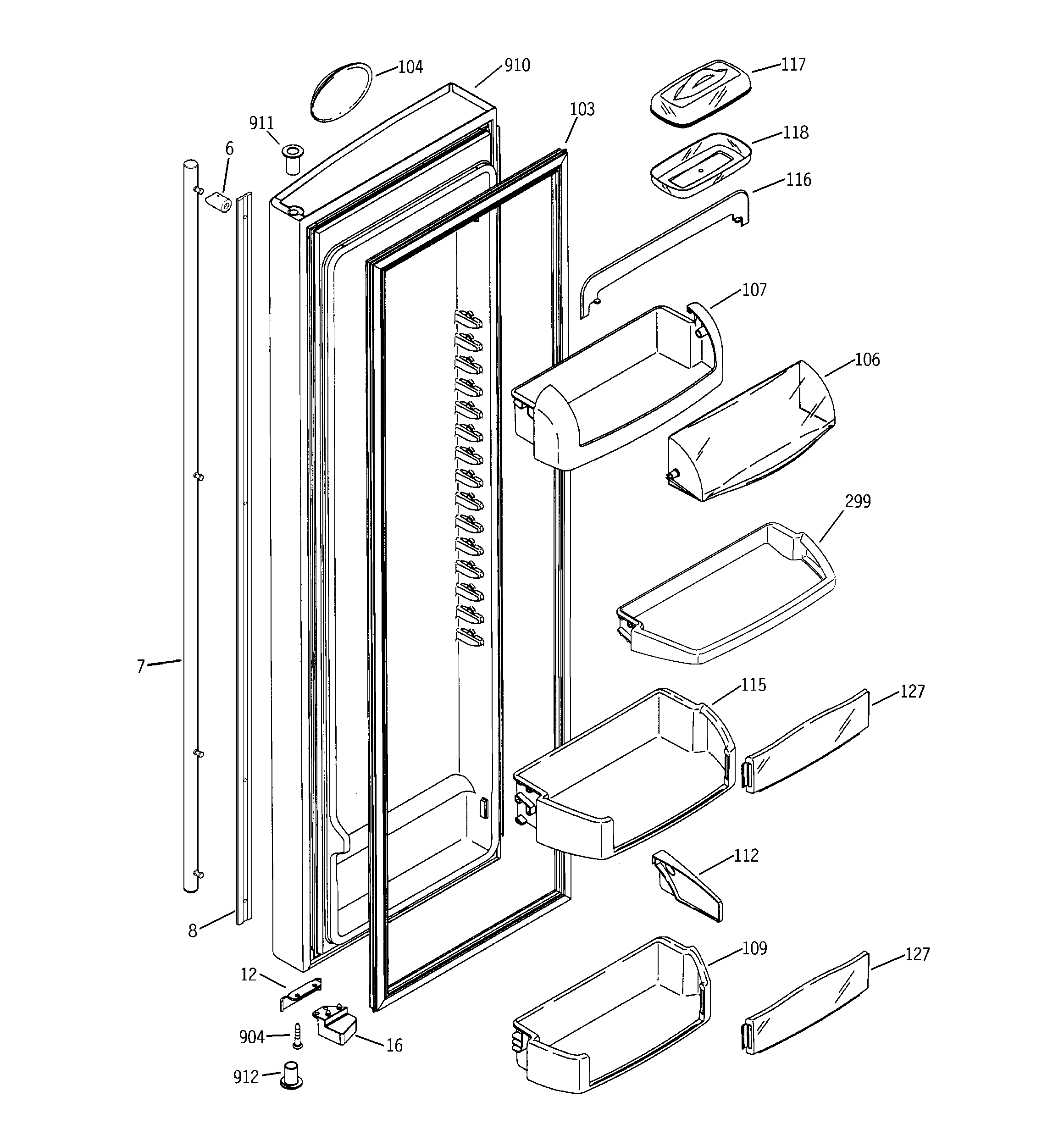 GE PSP25SGMFCBS fresh food door diagram