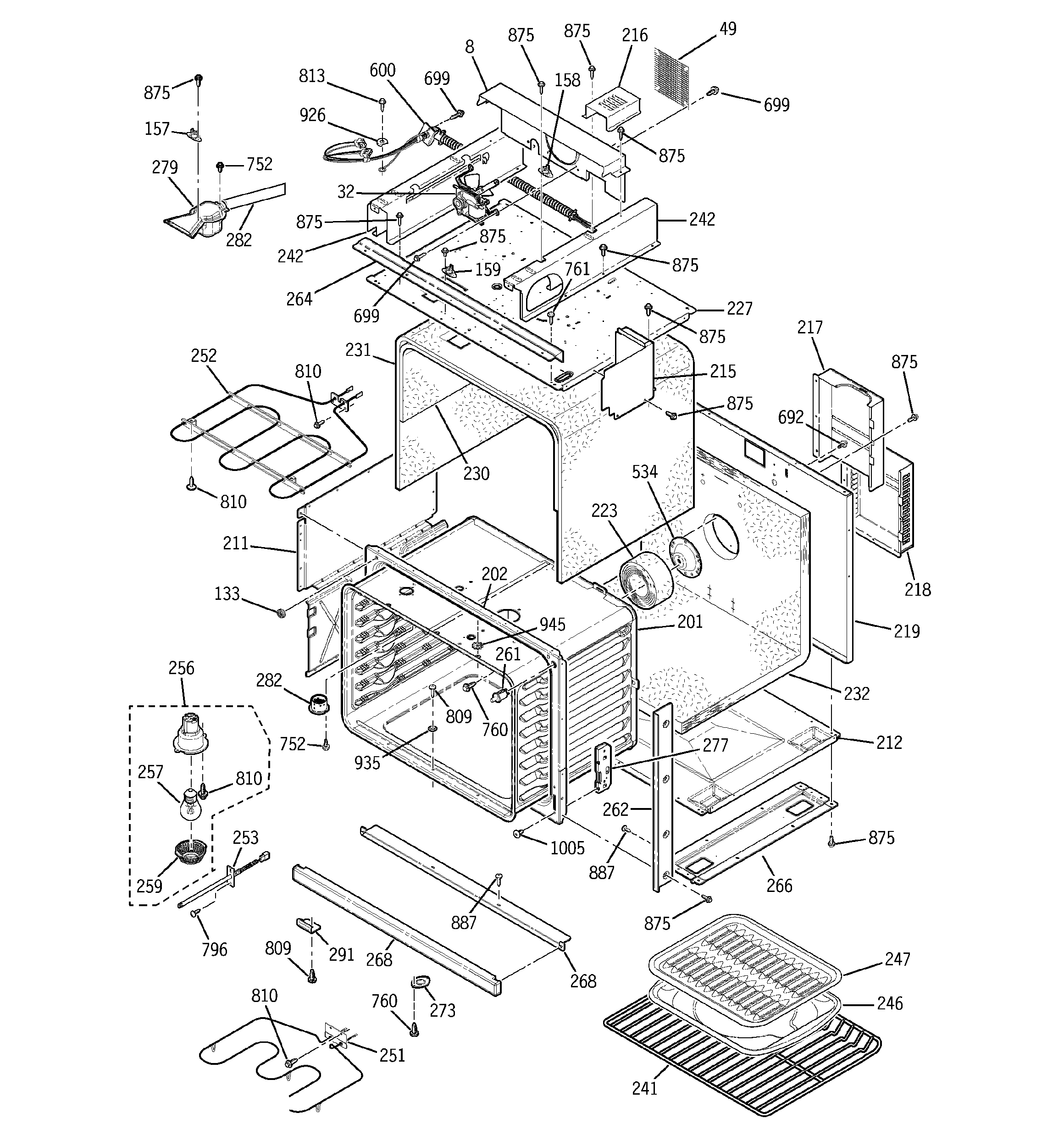 GE JTP86WF1WW body with microwave support diagram