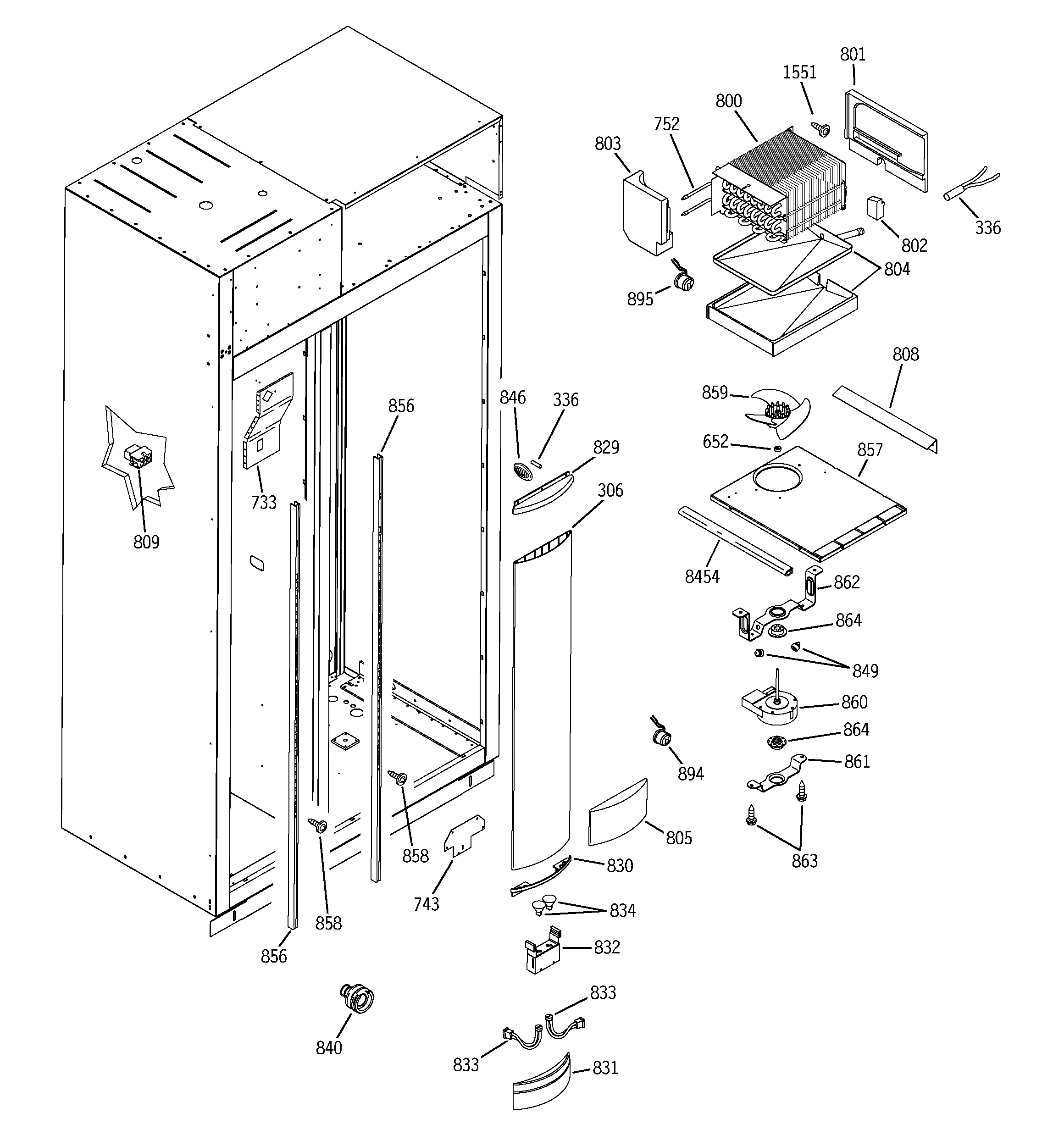 GE ZISB360DMB freezer section diagram