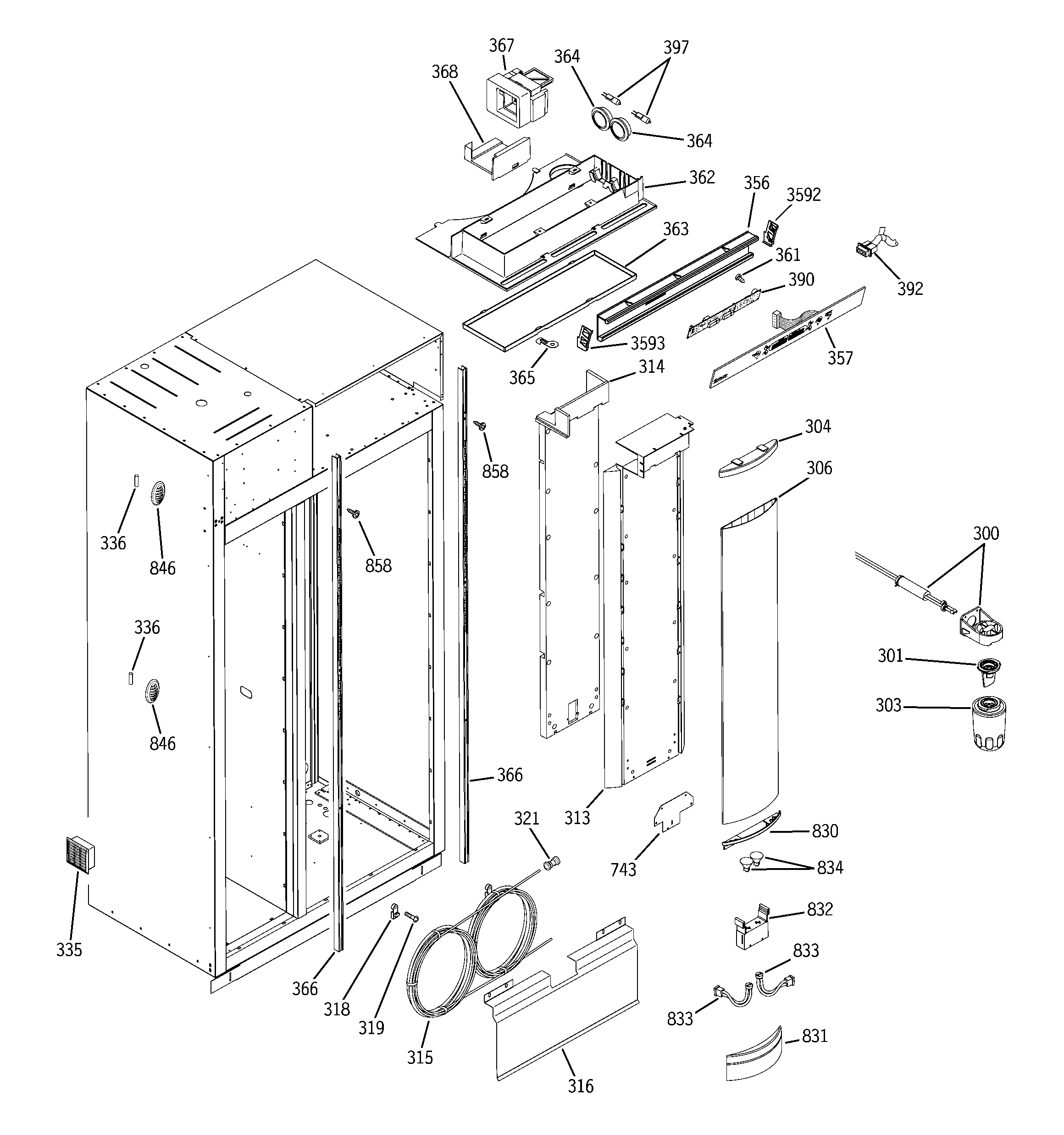 GE ZISB360DMB fresh food section diagram