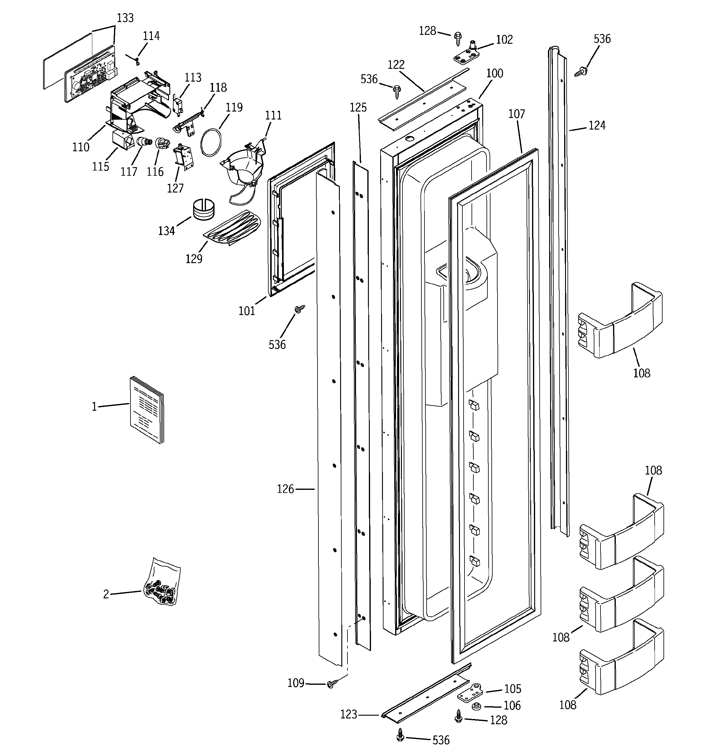 GE ZISB480DMB freezer door diagram