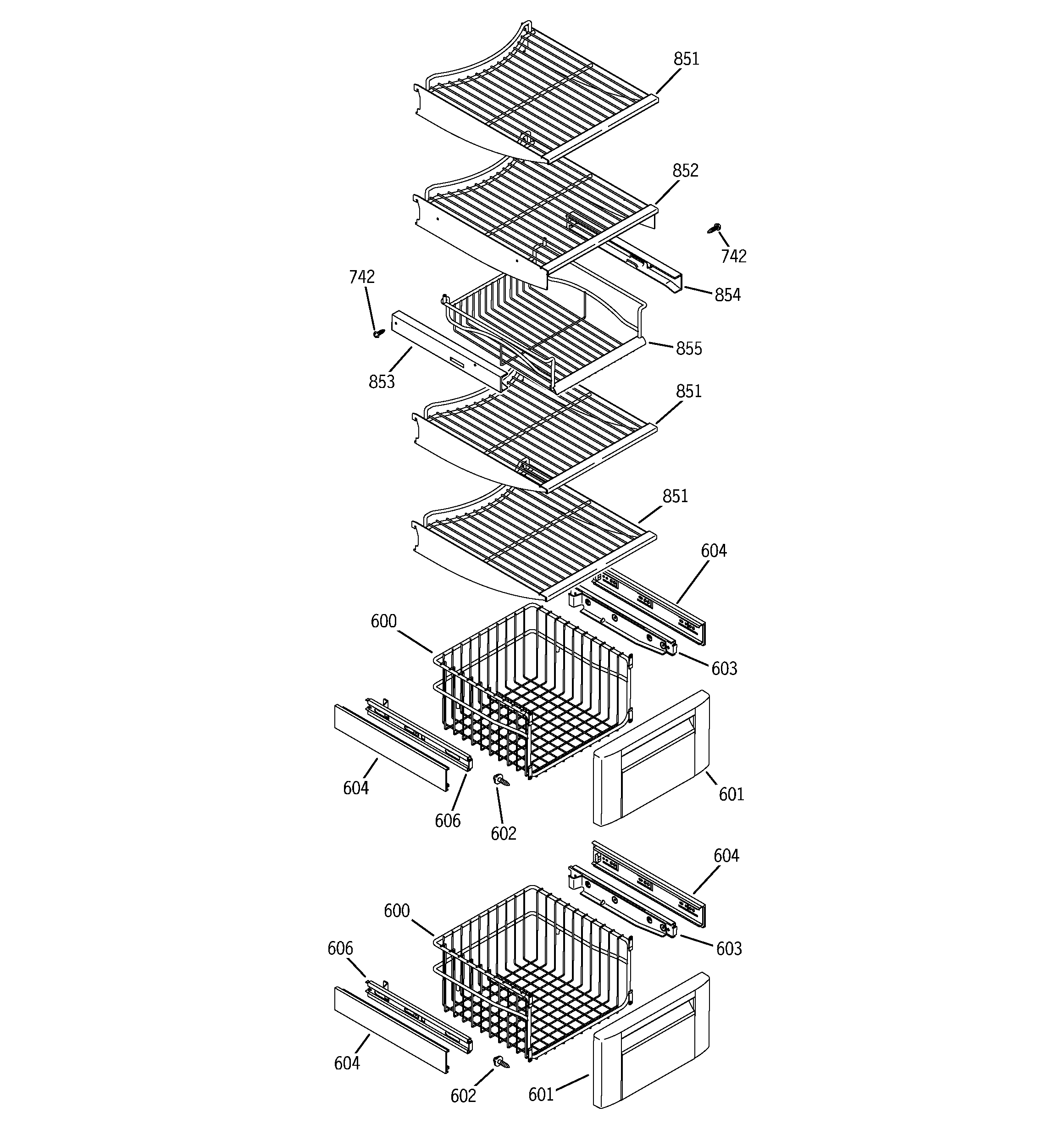 GE ZISB480DMB freezer shelves diagram