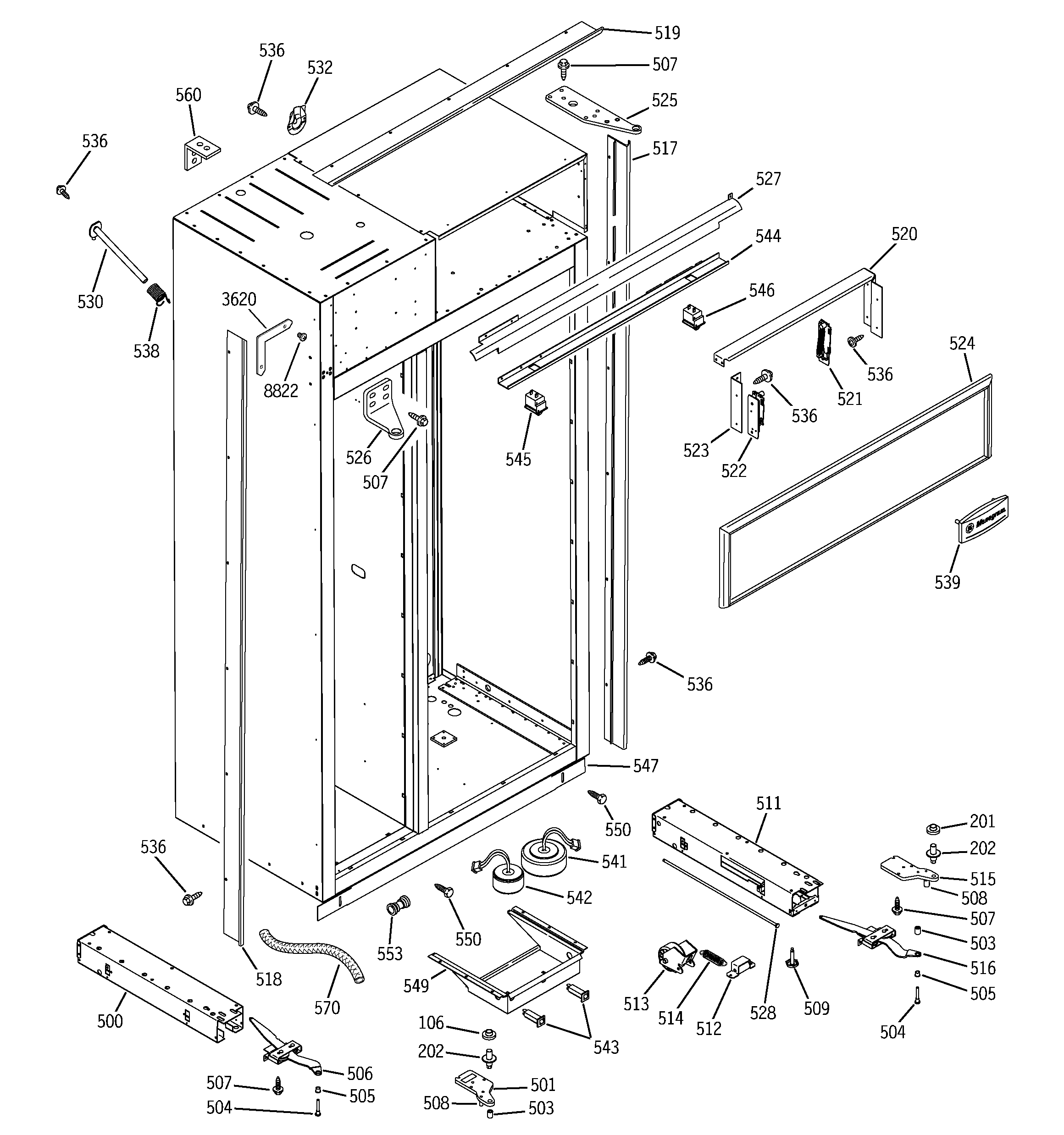 GE ZISB480DMB case parts diagram