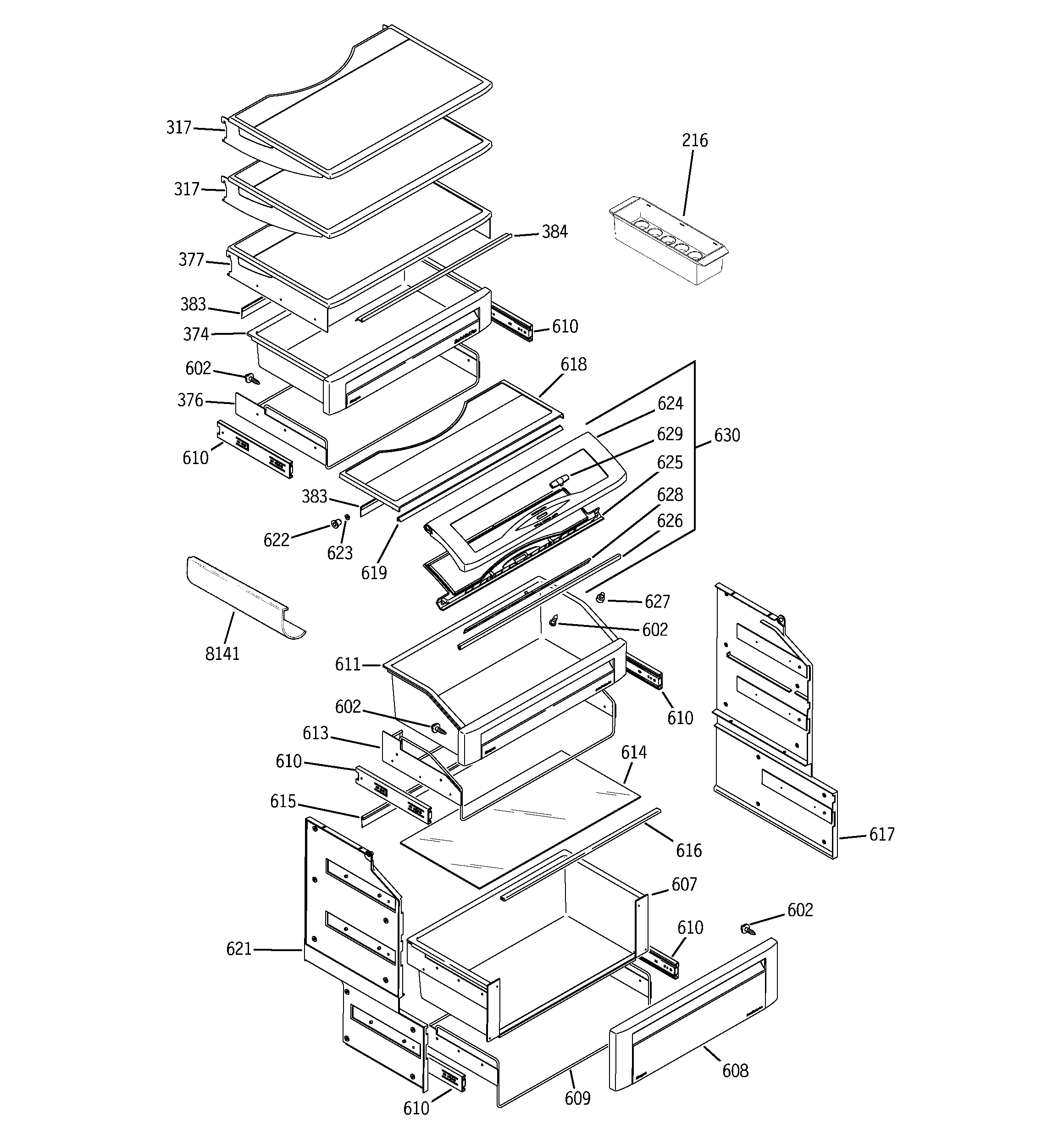 GE ZISS360NMB fresh food shelves diagram