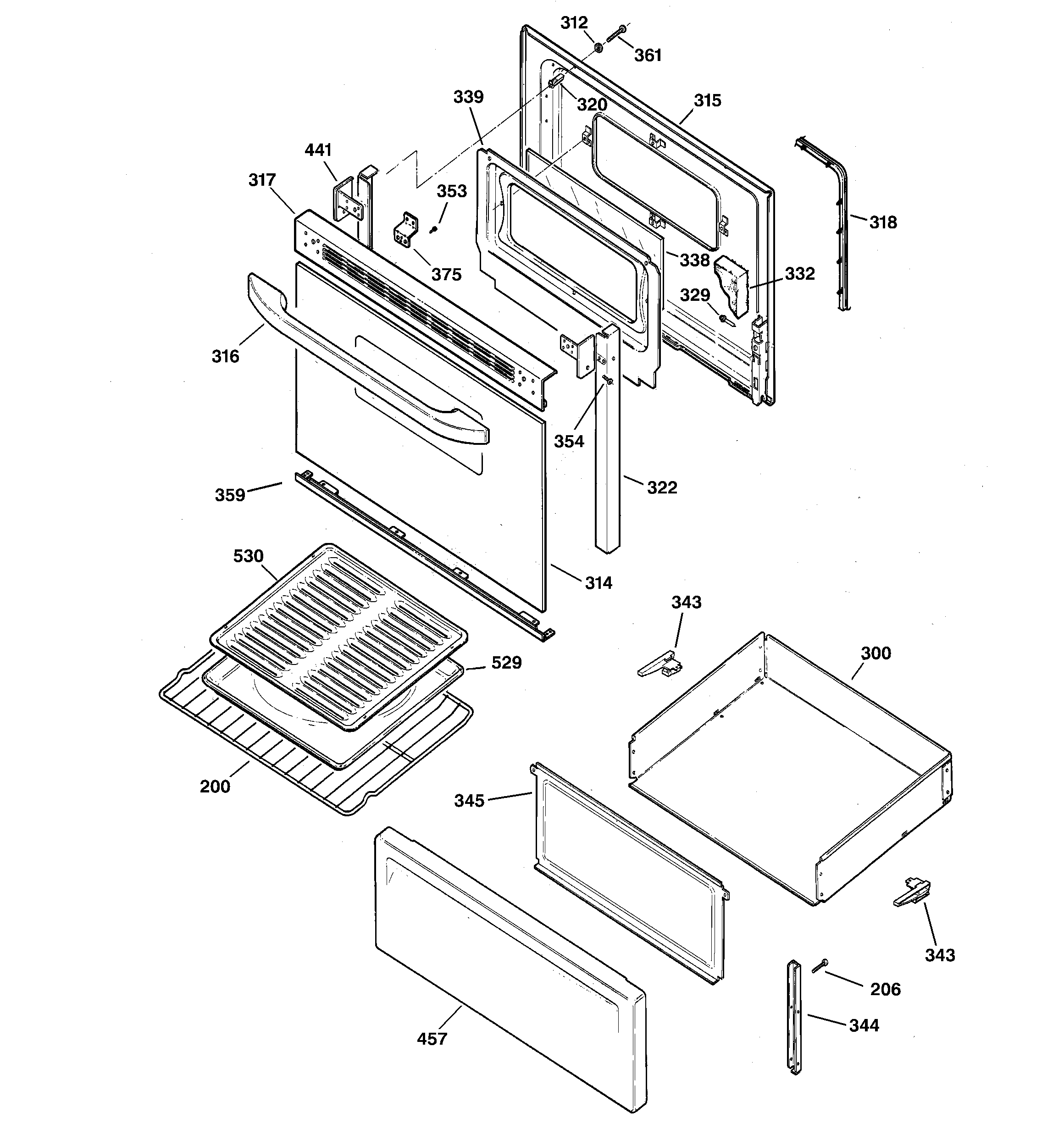 Hotpoint RB536BC4WH door & drawer parts diagram