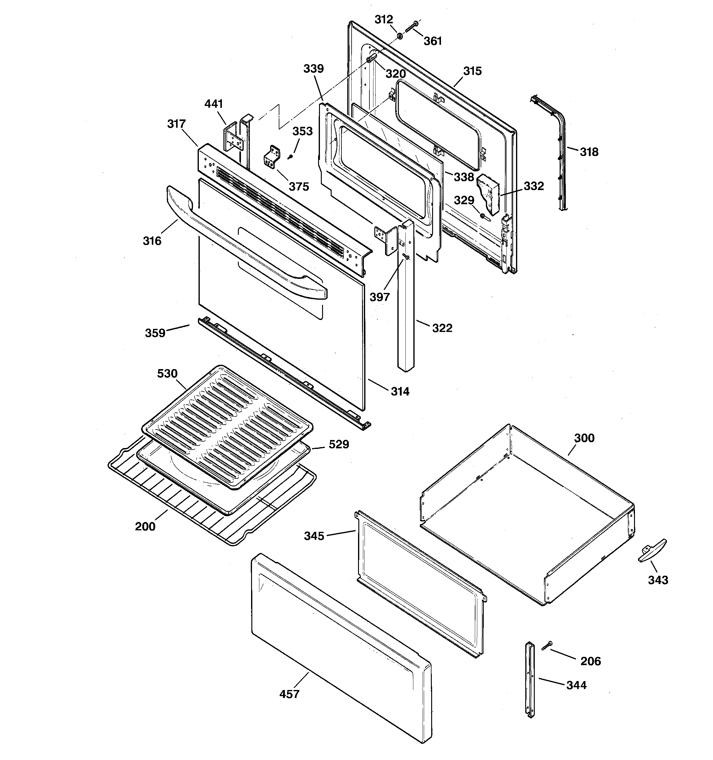 Kenmore 36261748001 door & drawer parts diagram