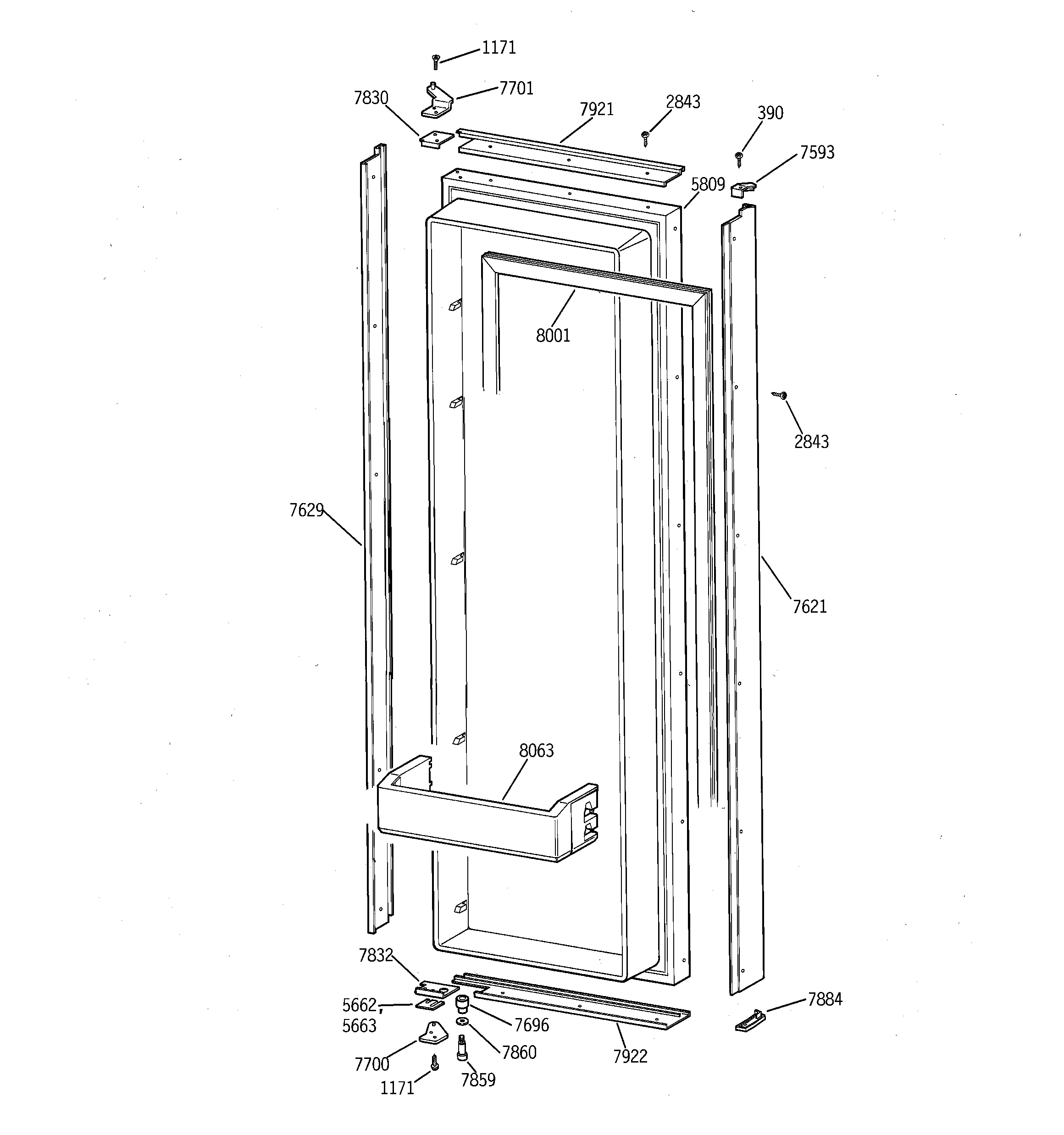 GE ZIS36NRB fresh food door diagram