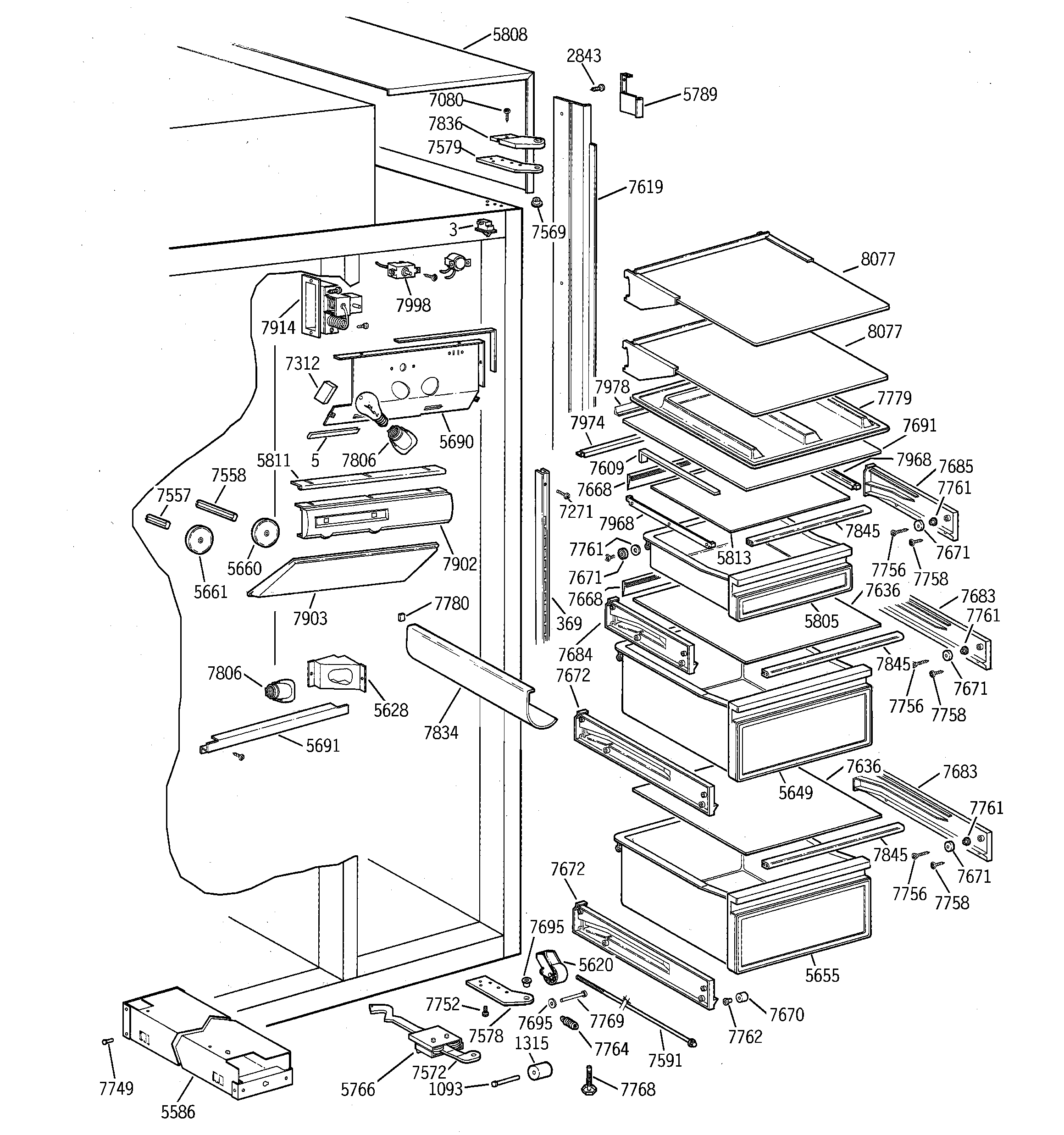 GE ZIS36NRB fresh food section diagram