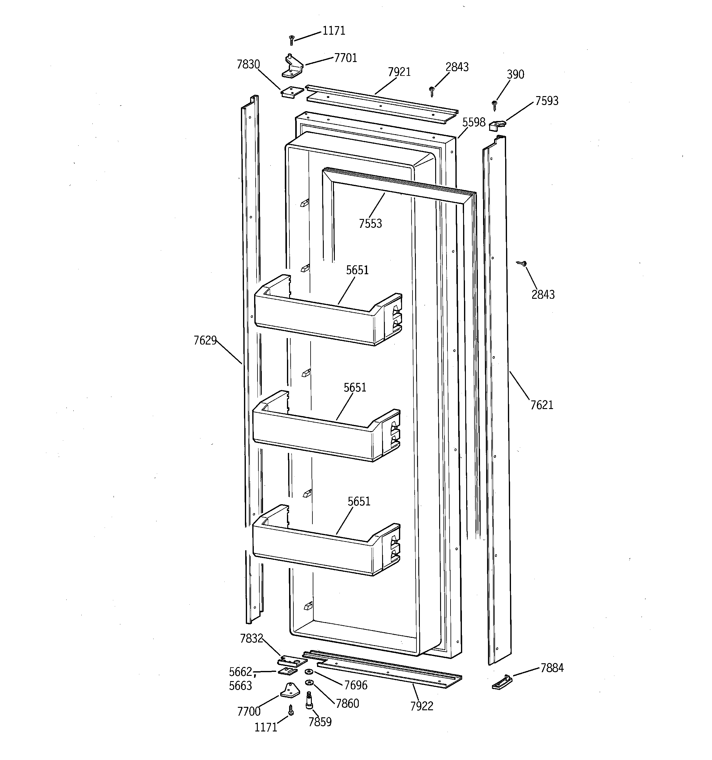 GE ZIS36NRC fresh food door diagram