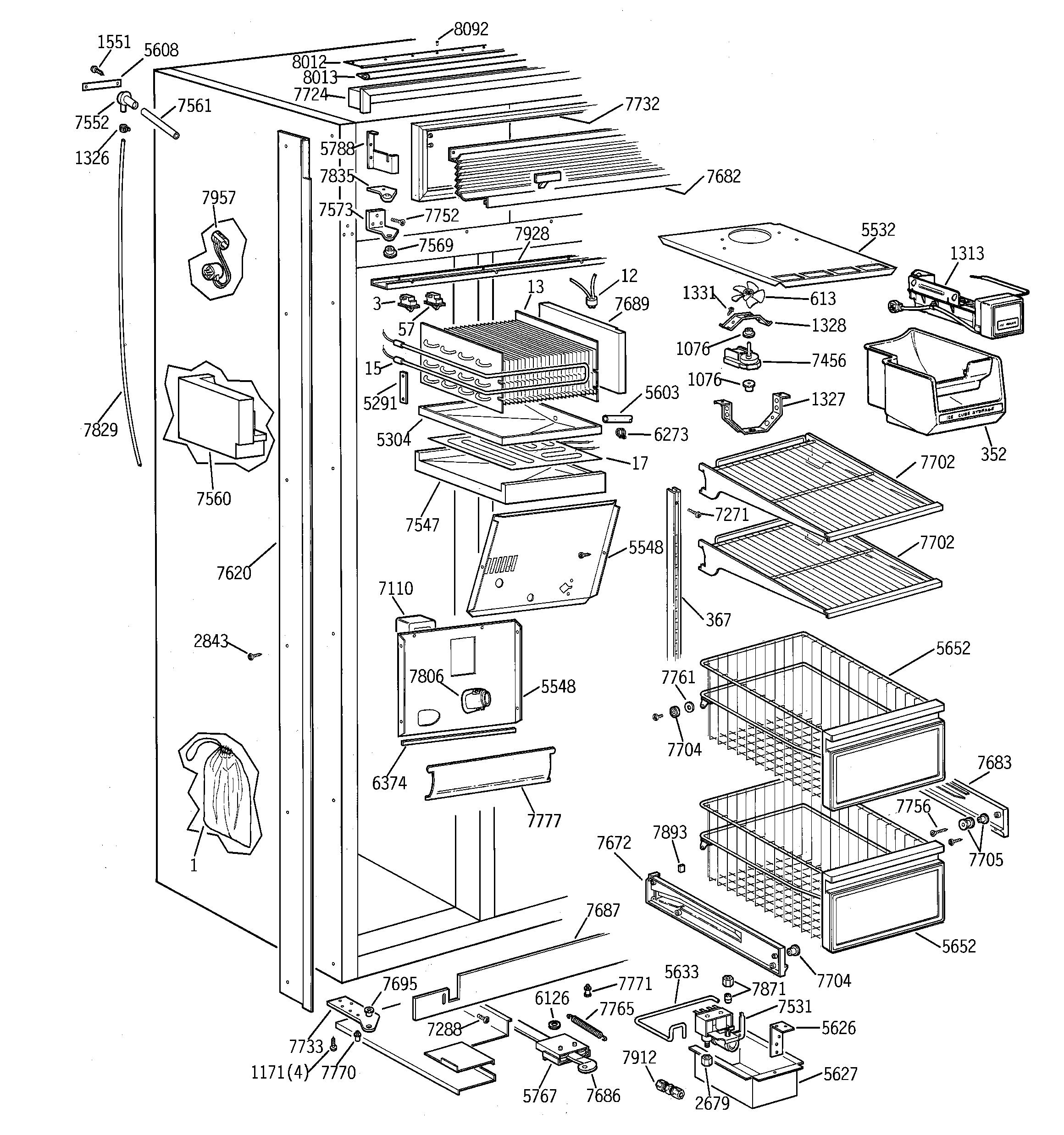 GE ZIS36NRC freezer section diagram