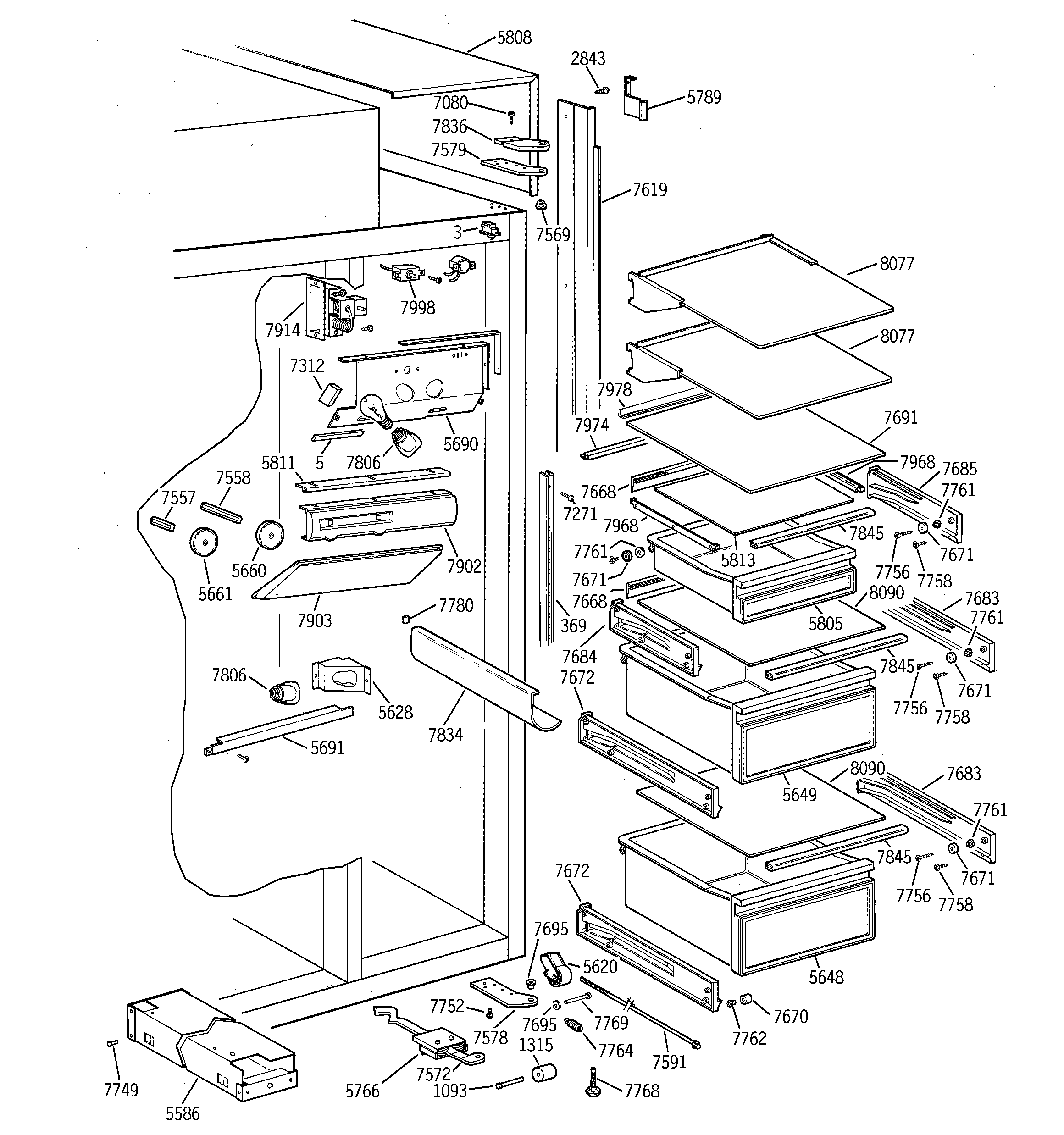 GE ZIS36NRC fresh food section diagram