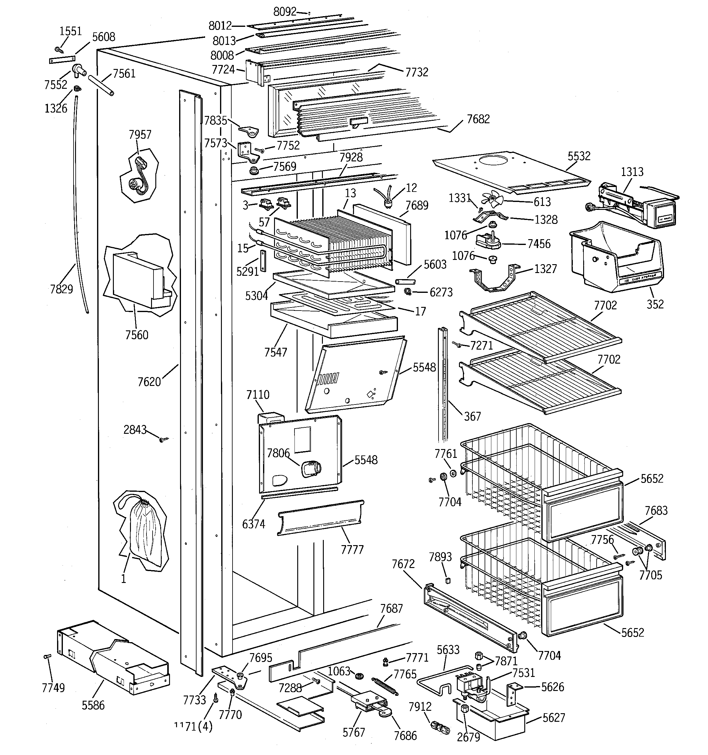 GE ZIS36NTB freezer section diagram
